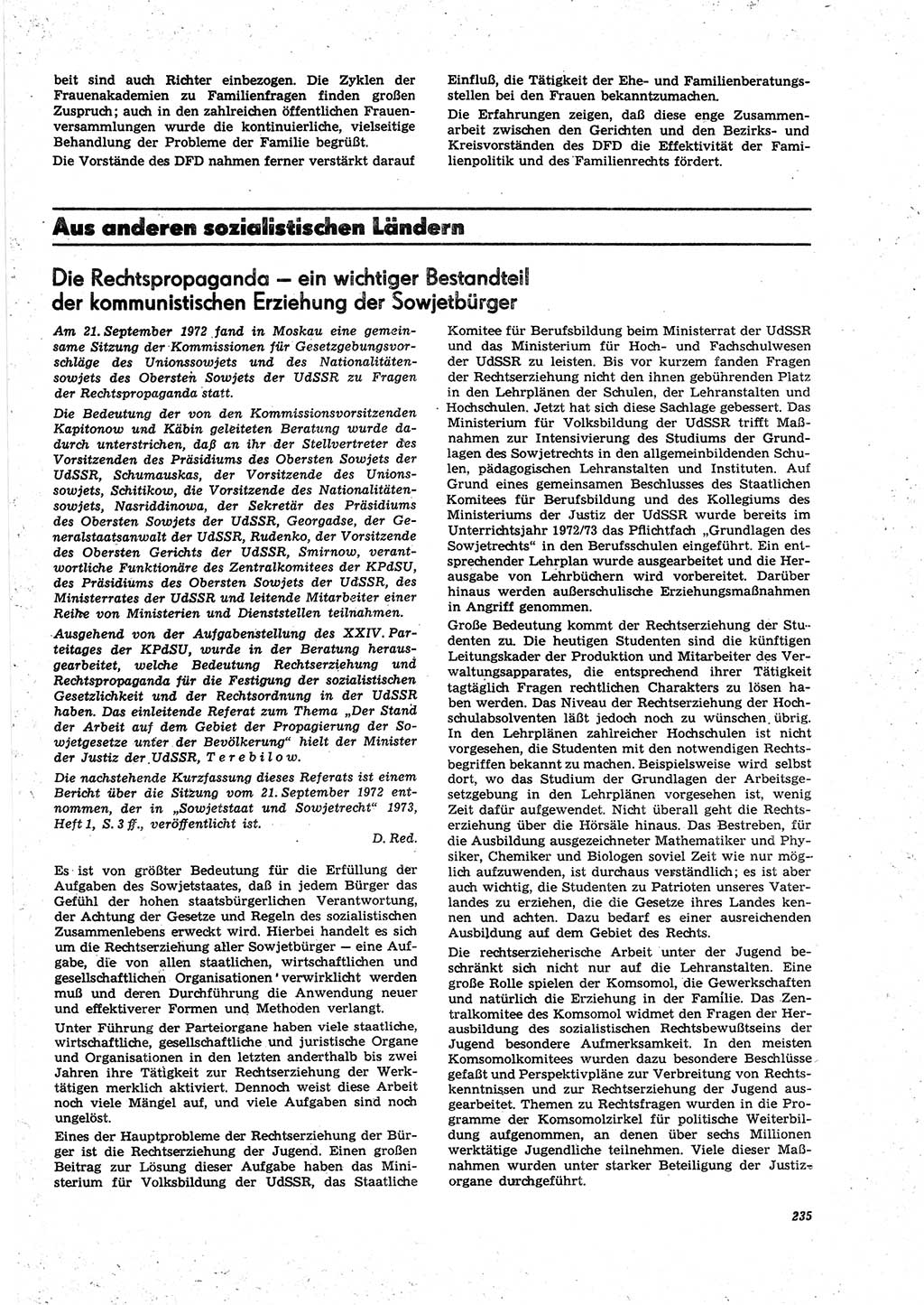 Neue Justiz (NJ), Zeitschrift für Recht und Rechtswissenschaft [Deutsche Demokratische Republik (DDR)], 27. Jahrgang 1973, Seite 235 (NJ DDR 1973, S. 235)