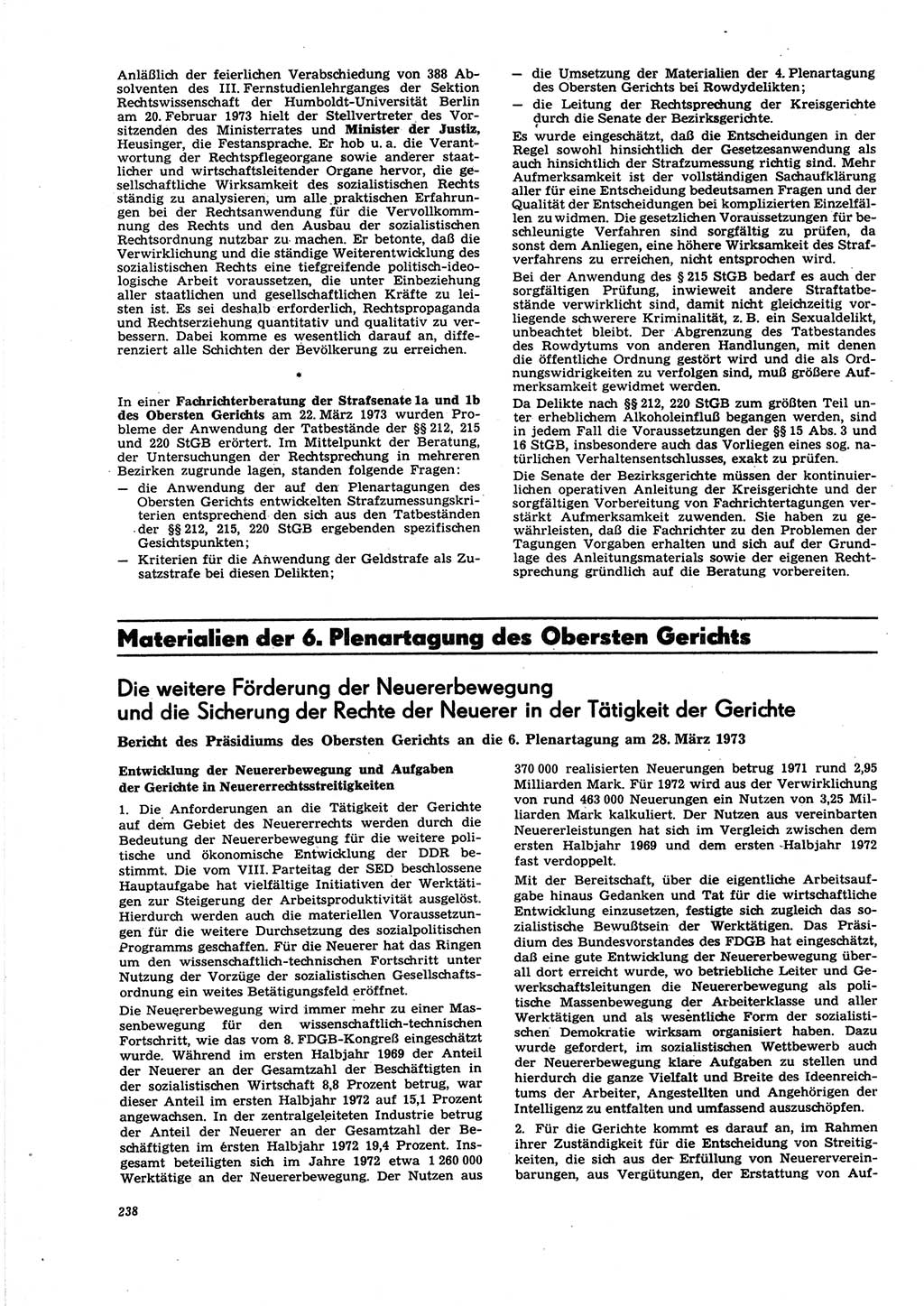 Neue Justiz (NJ), Zeitschrift für Recht und Rechtswissenschaft [Deutsche Demokratische Republik (DDR)], 27. Jahrgang 1973, Seite 238 (NJ DDR 1973, S. 238)