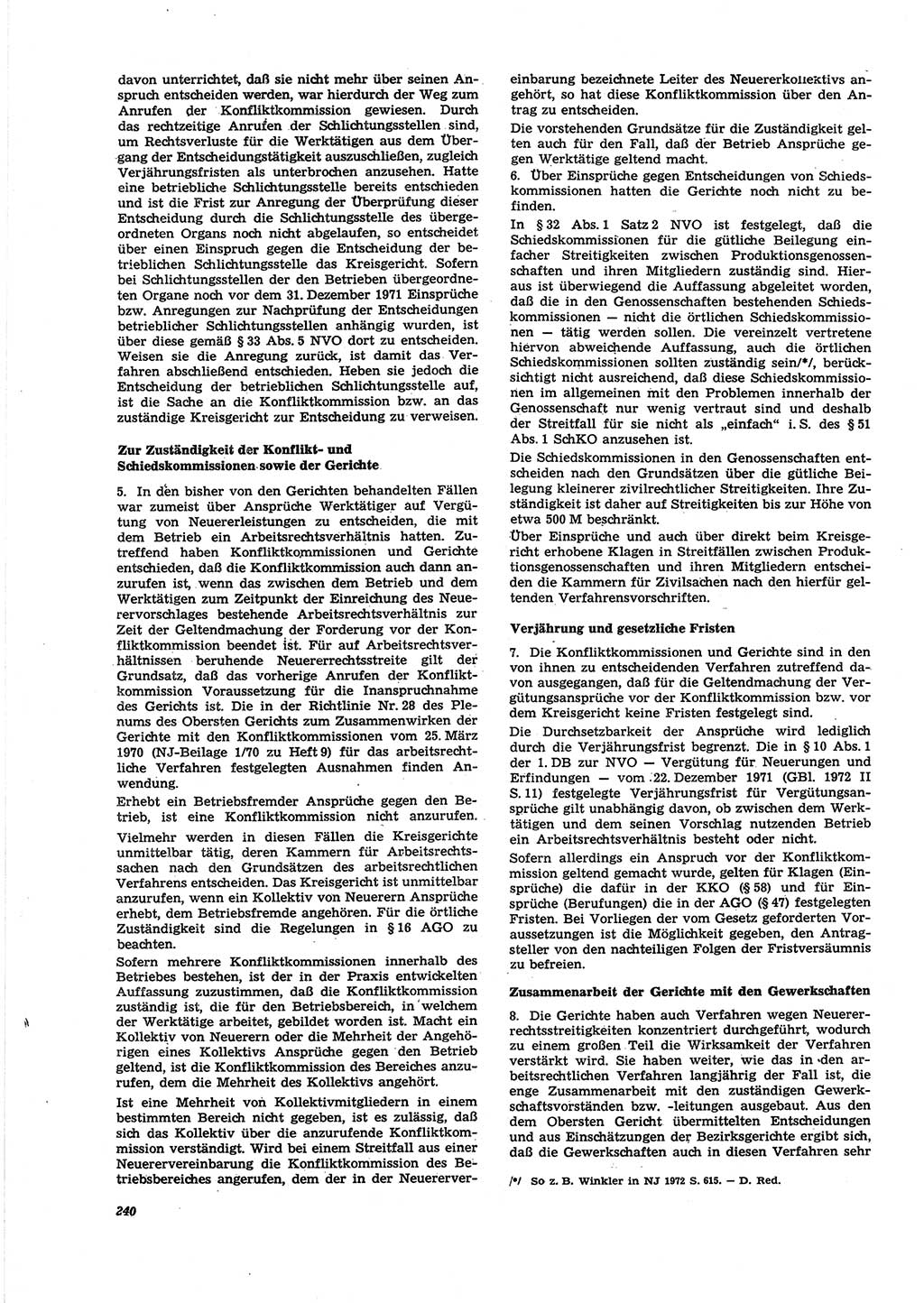 Neue Justiz (NJ), Zeitschrift für Recht und Rechtswissenschaft [Deutsche Demokratische Republik (DDR)], 27. Jahrgang 1973, Seite 240 (NJ DDR 1973, S. 240)