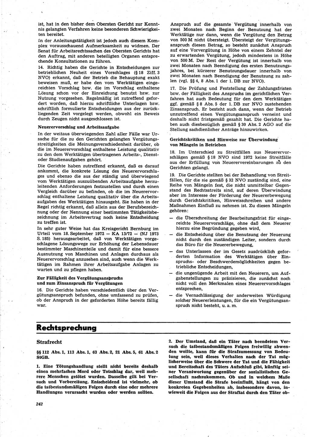 Neue Justiz (NJ), Zeitschrift für Recht und Rechtswissenschaft [Deutsche Demokratische Republik (DDR)], 27. Jahrgang 1973, Seite 242 (NJ DDR 1973, S. 242)
