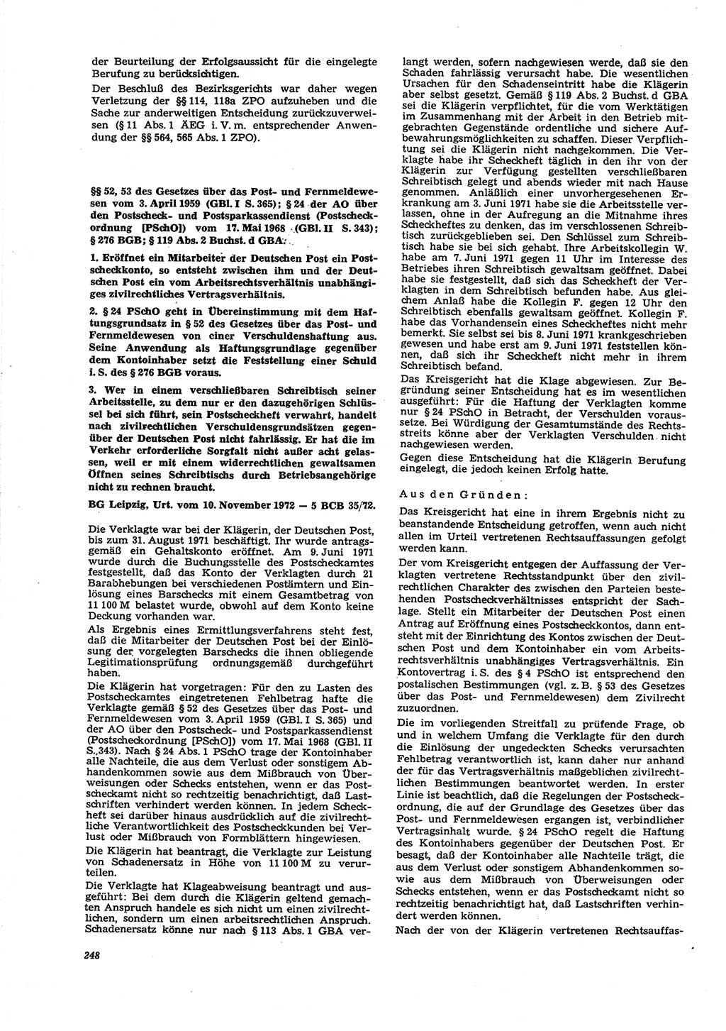 Neue Justiz (NJ), Zeitschrift für Recht und Rechtswissenschaft [Deutsche Demokratische Republik (DDR)], 27. Jahrgang 1973, Seite 248 (NJ DDR 1973, S. 248)
