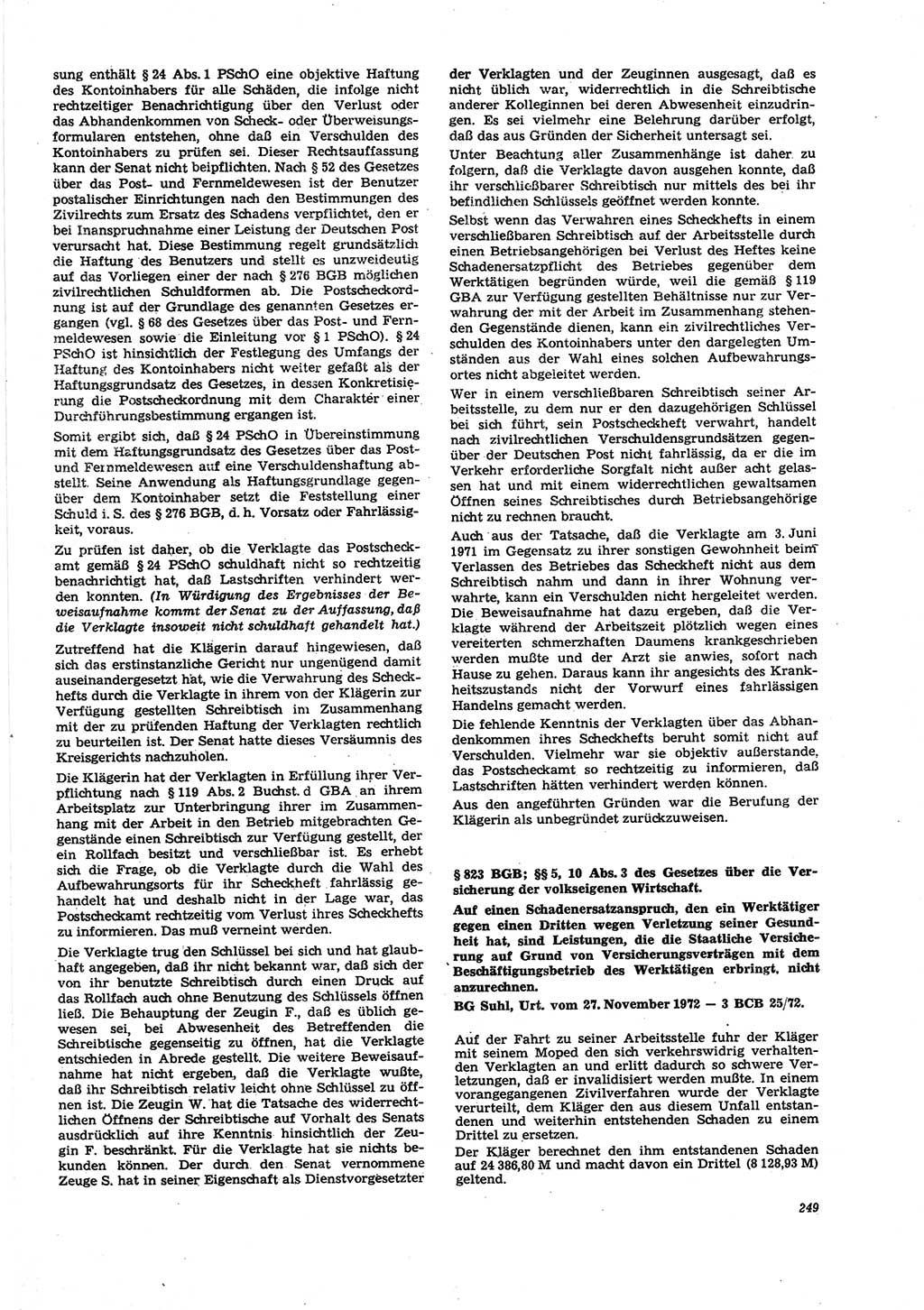 Neue Justiz (NJ), Zeitschrift für Recht und Rechtswissenschaft [Deutsche Demokratische Republik (DDR)], 27. Jahrgang 1973, Seite 249 (NJ DDR 1973, S. 249)