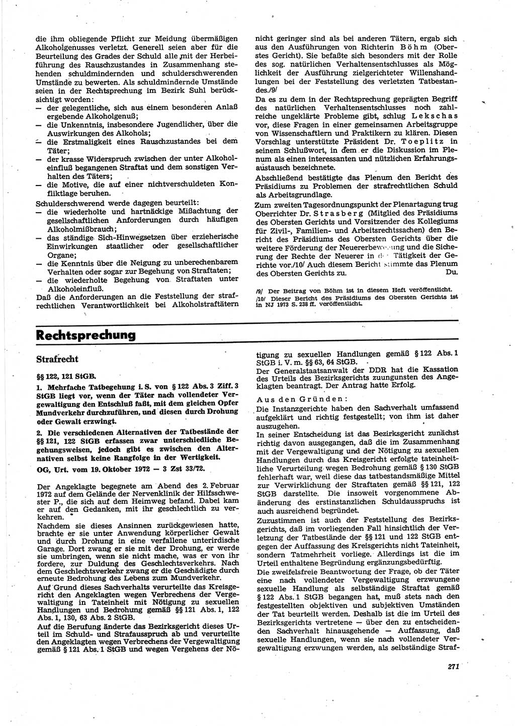 Neue Justiz (NJ), Zeitschrift für Recht und Rechtswissenschaft [Deutsche Demokratische Republik (DDR)], 27. Jahrgang 1973, Seite 271 (NJ DDR 1973, S. 271)