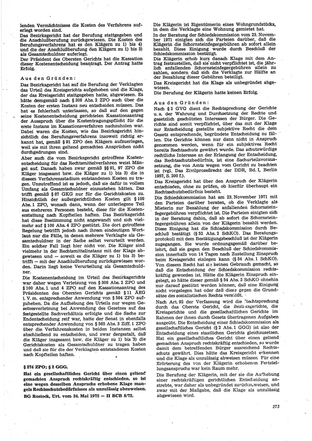 Neue Justiz (NJ), Zeitschrift für Recht und Rechtswissenschaft [Deutsche Demokratische Republik (DDR)], 27. Jahrgang 1973, Seite 273 (NJ DDR 1973, S. 273)