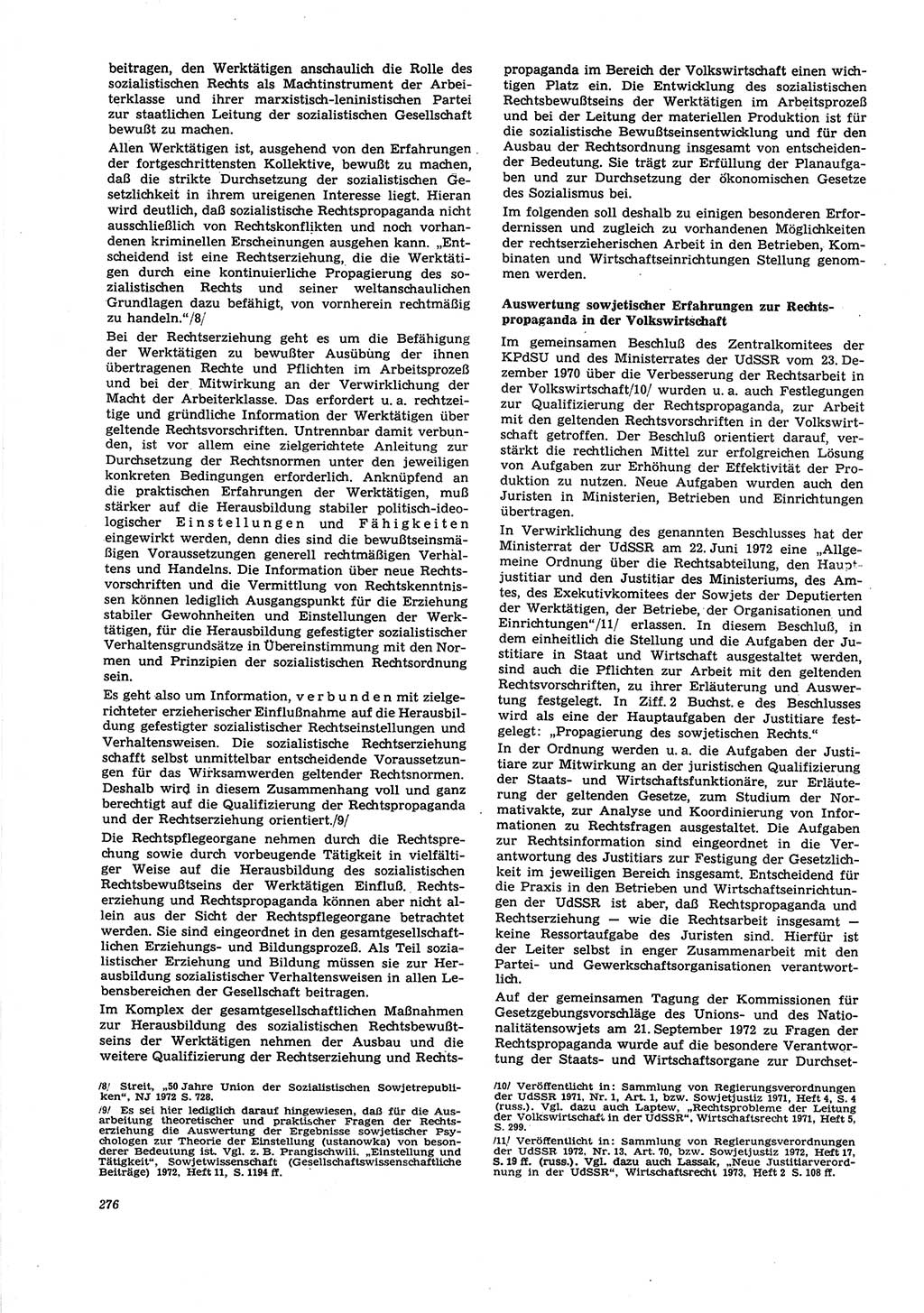 Neue Justiz (NJ), Zeitschrift für Recht und Rechtswissenschaft [Deutsche Demokratische Republik (DDR)], 27. Jahrgang 1973, Seite 276 (NJ DDR 1973, S. 276)
