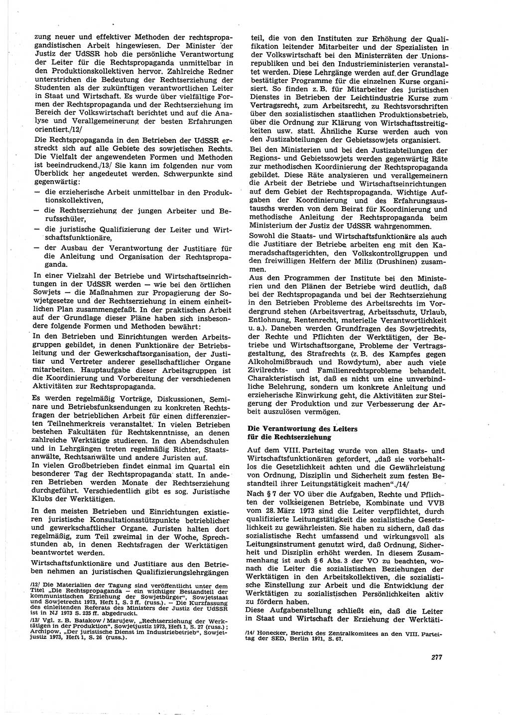 Neue Justiz (NJ), Zeitschrift für Recht und Rechtswissenschaft [Deutsche Demokratische Republik (DDR)], 27. Jahrgang 1973, Seite 277 (NJ DDR 1973, S. 277)