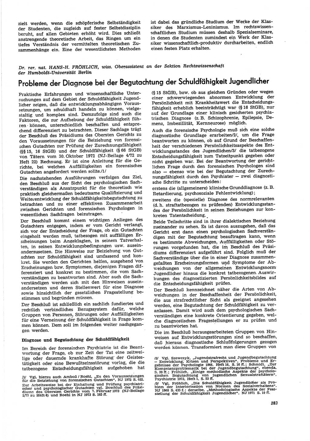 Neue Justiz (NJ), Zeitschrift für Recht und Rechtswissenschaft [Deutsche Demokratische Republik (DDR)], 27. Jahrgang 1973, Seite 283 (NJ DDR 1973, S. 283)