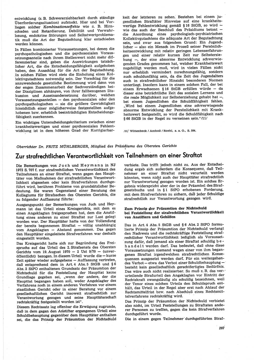 Neue Justiz (NJ), Zeitschrift für Recht und Rechtswissenschaft [Deutsche Demokratische Republik (DDR)], 27. Jahrgang 1973, Seite 287 (NJ DDR 1973, S. 287)