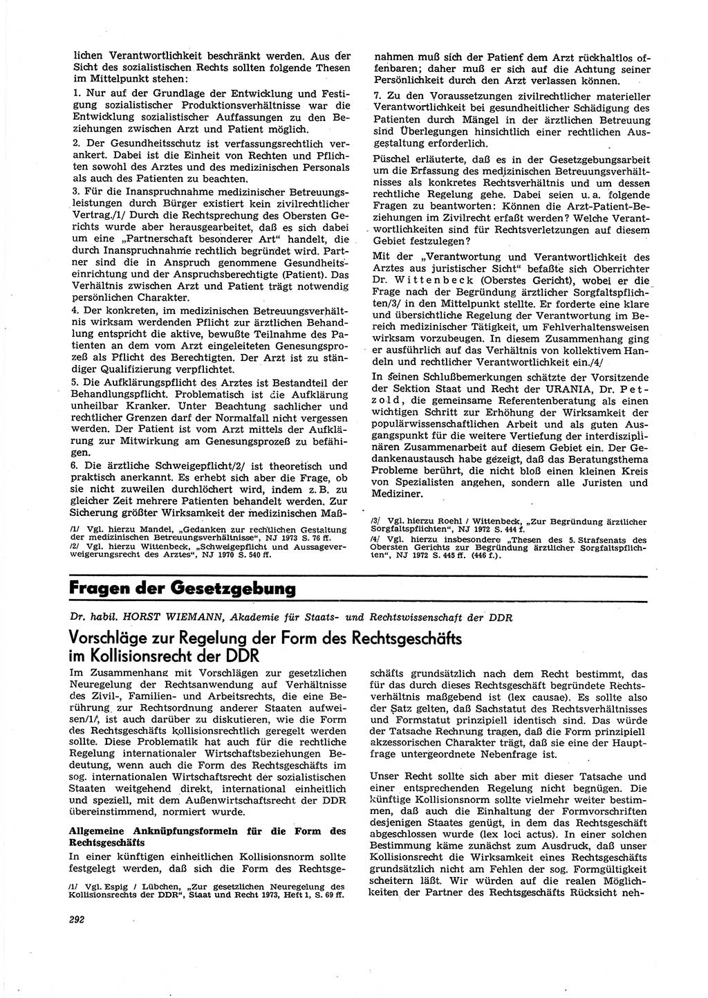 Neue Justiz (NJ), Zeitschrift für Recht und Rechtswissenschaft [Deutsche Demokratische Republik (DDR)], 27. Jahrgang 1973, Seite 292 (NJ DDR 1973, S. 292)
