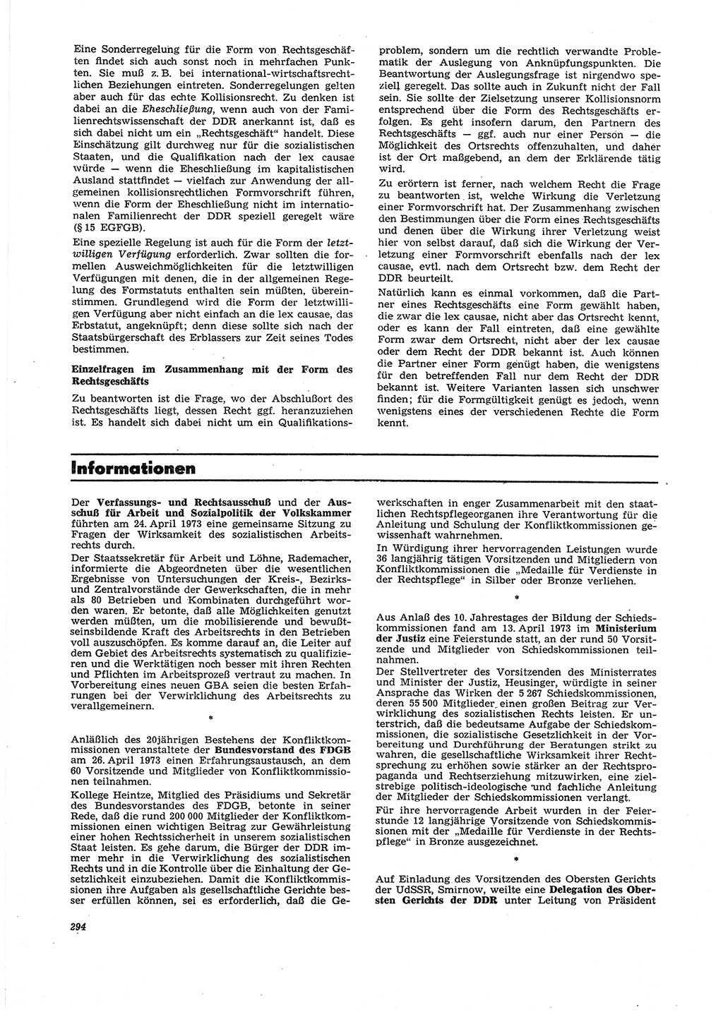 Neue Justiz (NJ), Zeitschrift für Recht und Rechtswissenschaft [Deutsche Demokratische Republik (DDR)], 27. Jahrgang 1973, Seite 294 (NJ DDR 1973, S. 294)