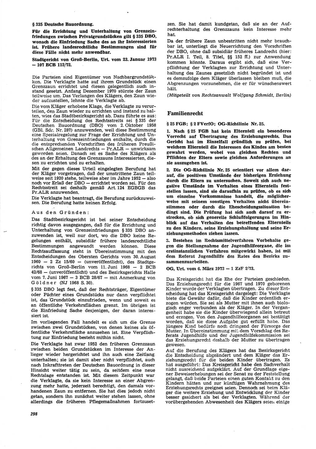 Neue Justiz (NJ), Zeitschrift für Recht und Rechtswissenschaft [Deutsche Demokratische Republik (DDR)], 27. Jahrgang 1973, Seite 298 (NJ DDR 1973, S. 298)