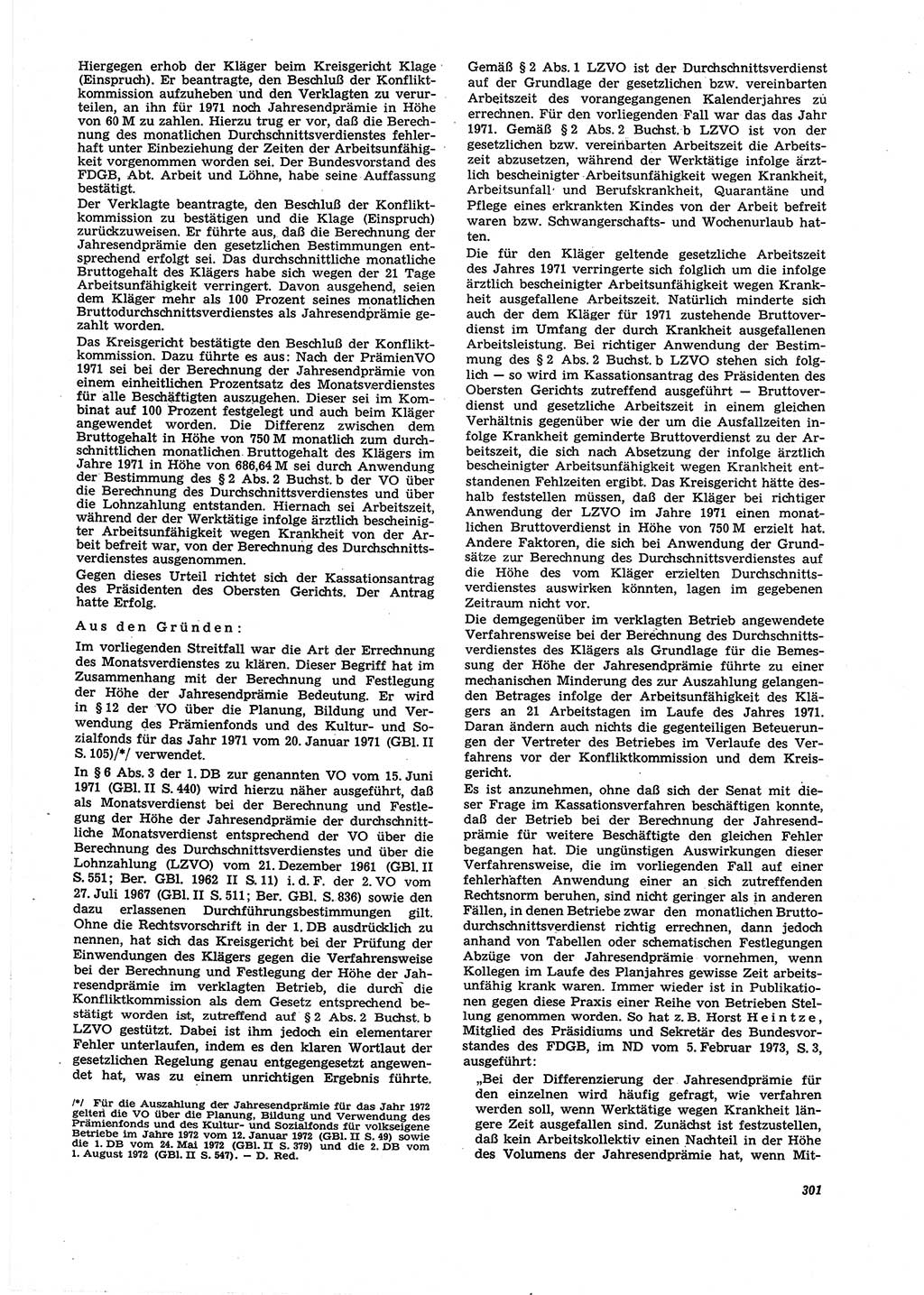 Neue Justiz (NJ), Zeitschrift für Recht und Rechtswissenschaft [Deutsche Demokratische Republik (DDR)], 27. Jahrgang 1973, Seite 301 (NJ DDR 1973, S. 301)