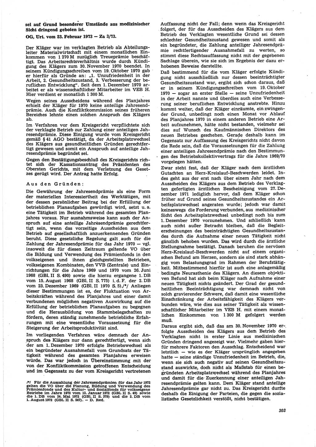 Neue Justiz (NJ), Zeitschrift für Recht und Rechtswissenschaft [Deutsche Demokratische Republik (DDR)], 27. Jahrgang 1973, Seite 303 (NJ DDR 1973, S. 303)