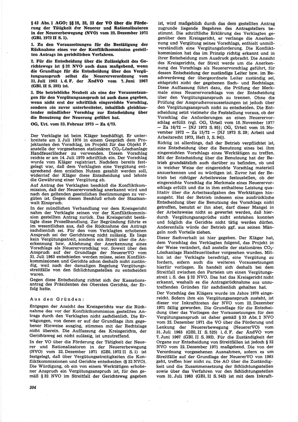 Neue Justiz (NJ), Zeitschrift für Recht und Rechtswissenschaft [Deutsche Demokratische Republik (DDR)], 27. Jahrgang 1973, Seite 304 (NJ DDR 1973, S. 304)
