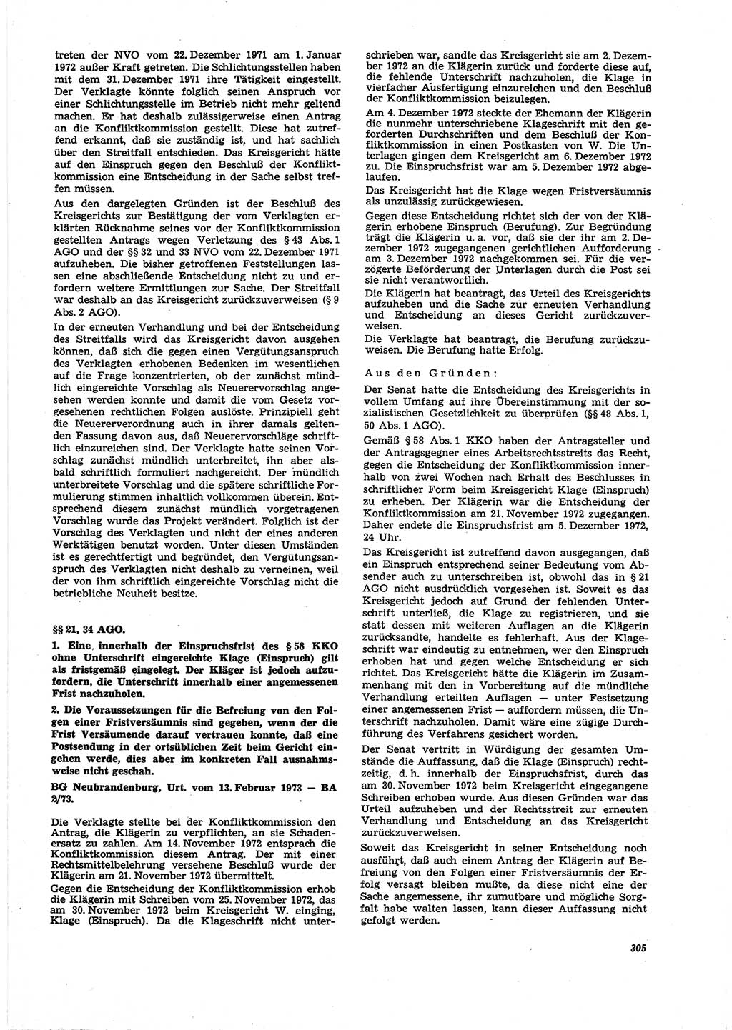 Neue Justiz (NJ), Zeitschrift für Recht und Rechtswissenschaft [Deutsche Demokratische Republik (DDR)], 27. Jahrgang 1973, Seite 305 (NJ DDR 1973, S. 305)