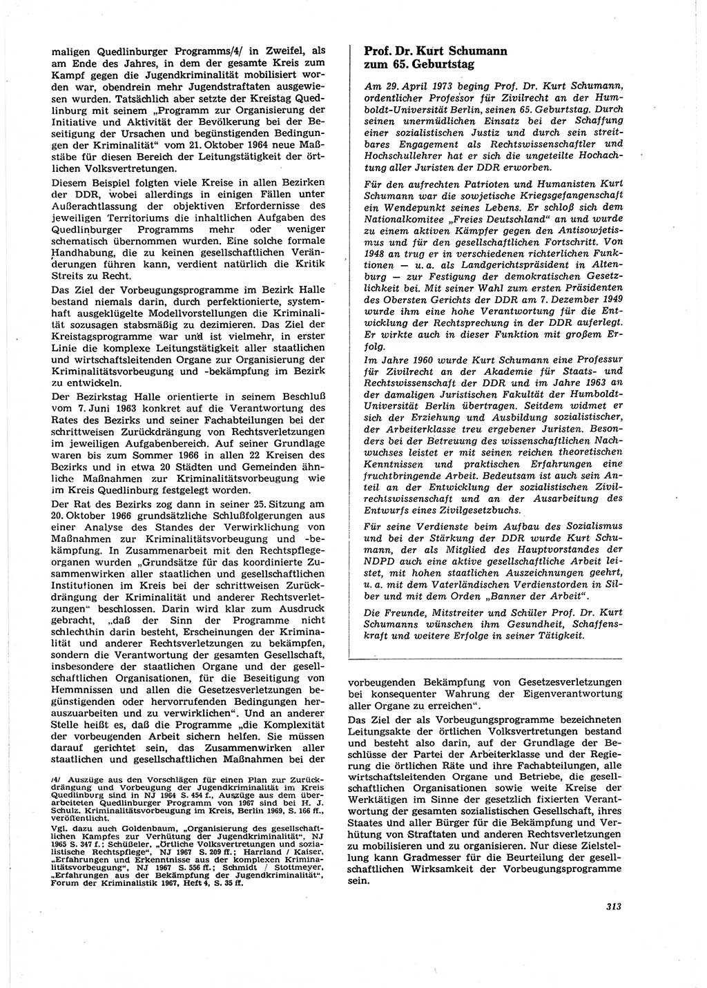 Neue Justiz (NJ), Zeitschrift für Recht und Rechtswissenschaft [Deutsche Demokratische Republik (DDR)], 27. Jahrgang 1973, Seite 313 (NJ DDR 1973, S. 313)