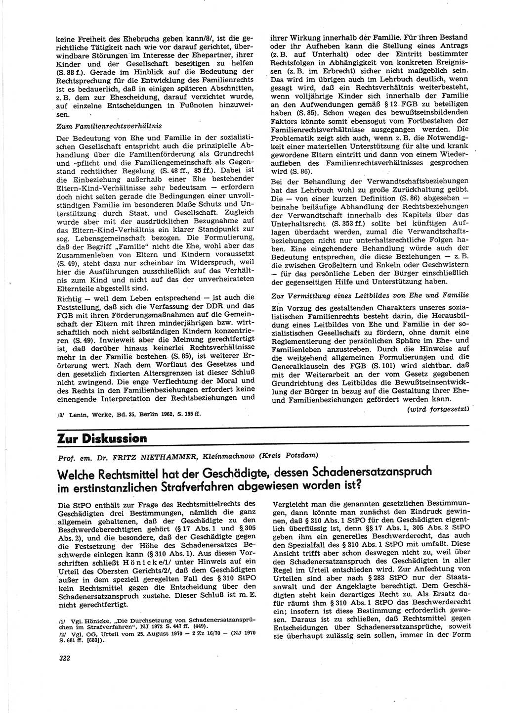 Neue Justiz (NJ), Zeitschrift für Recht und Rechtswissenschaft [Deutsche Demokratische Republik (DDR)], 27. Jahrgang 1973, Seite 322 (NJ DDR 1973, S. 322)