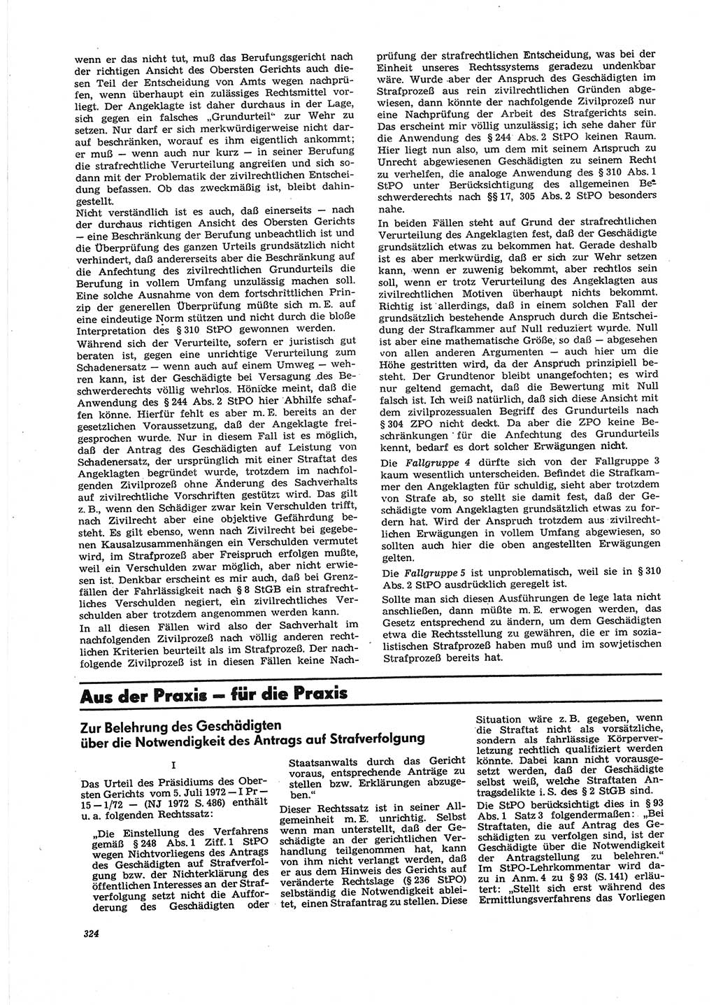 Neue Justiz (NJ), Zeitschrift für Recht und Rechtswissenschaft [Deutsche Demokratische Republik (DDR)], 27. Jahrgang 1973, Seite 324 (NJ DDR 1973, S. 324)