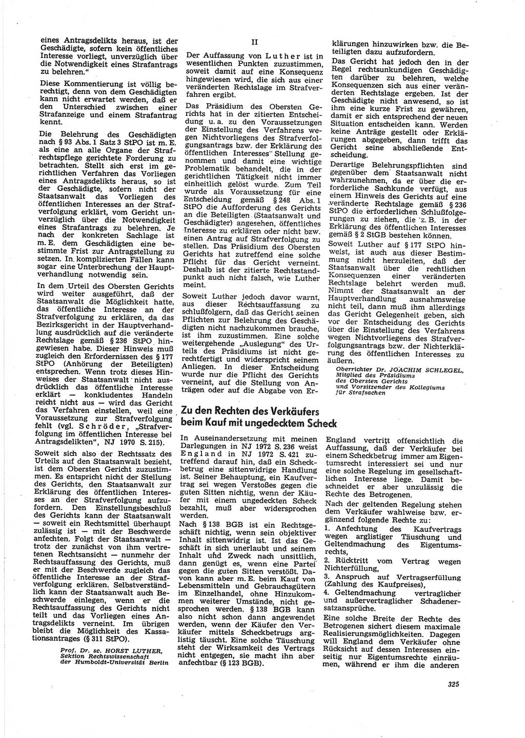 Neue Justiz (NJ), Zeitschrift für Recht und Rechtswissenschaft [Deutsche Demokratische Republik (DDR)], 27. Jahrgang 1973, Seite 325 (NJ DDR 1973, S. 325)