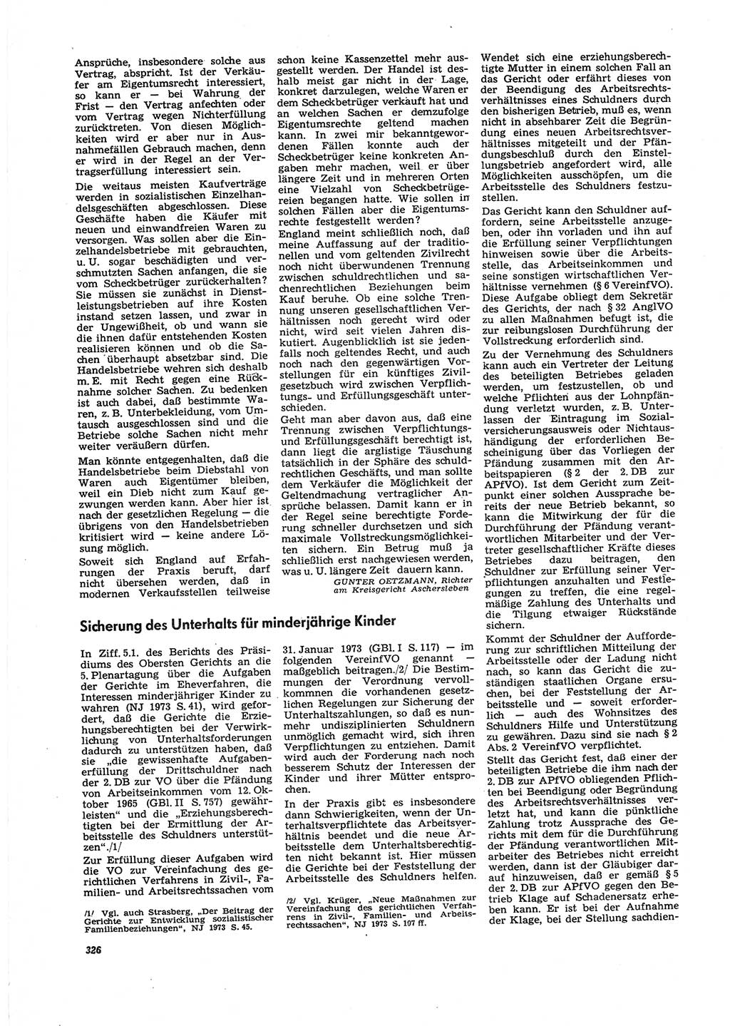 Neue Justiz (NJ), Zeitschrift für Recht und Rechtswissenschaft [Deutsche Demokratische Republik (DDR)], 27. Jahrgang 1973, Seite 326 (NJ DDR 1973, S. 326)