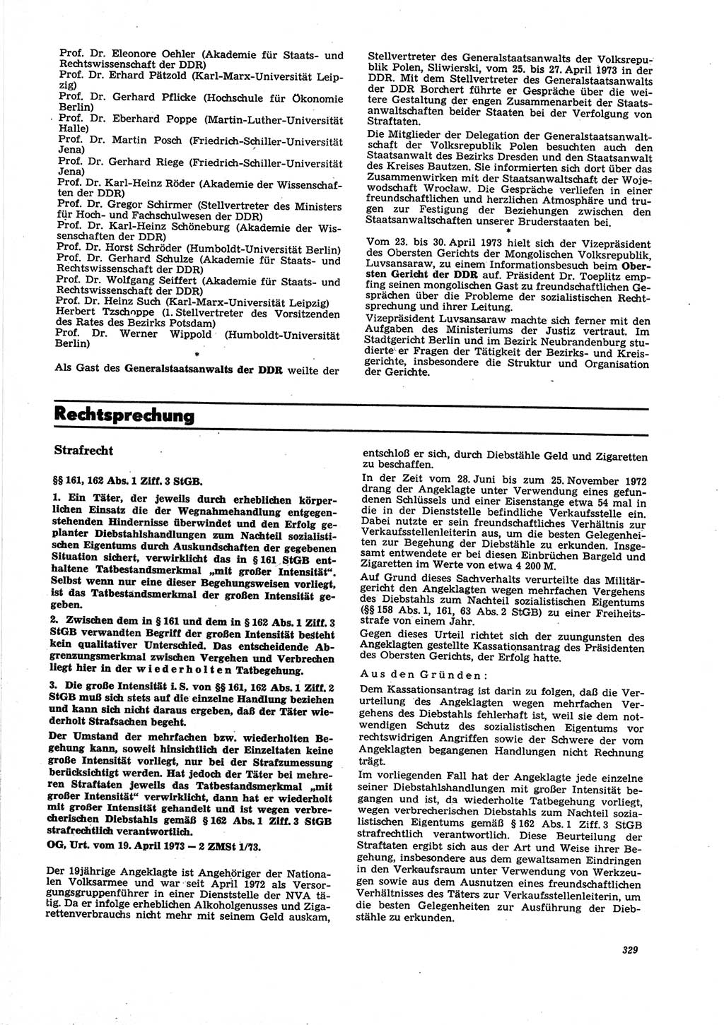 Neue Justiz (NJ), Zeitschrift für Recht und Rechtswissenschaft [Deutsche Demokratische Republik (DDR)], 27. Jahrgang 1973, Seite 329 (NJ DDR 1973, S. 329)