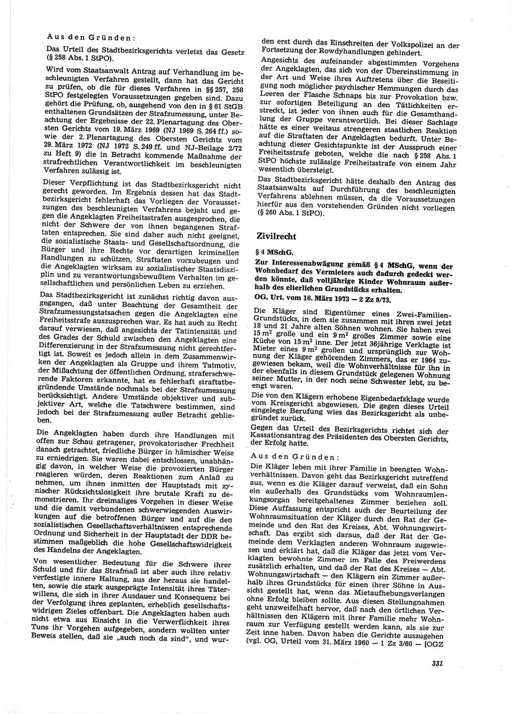 Neue Justiz (NJ), Zeitschrift für Recht und Rechtswissenschaft [Deutsche Demokratische Republik (DDR)], 27. Jahrgang 1973, Seite 331 (NJ DDR 1973, S. 331)