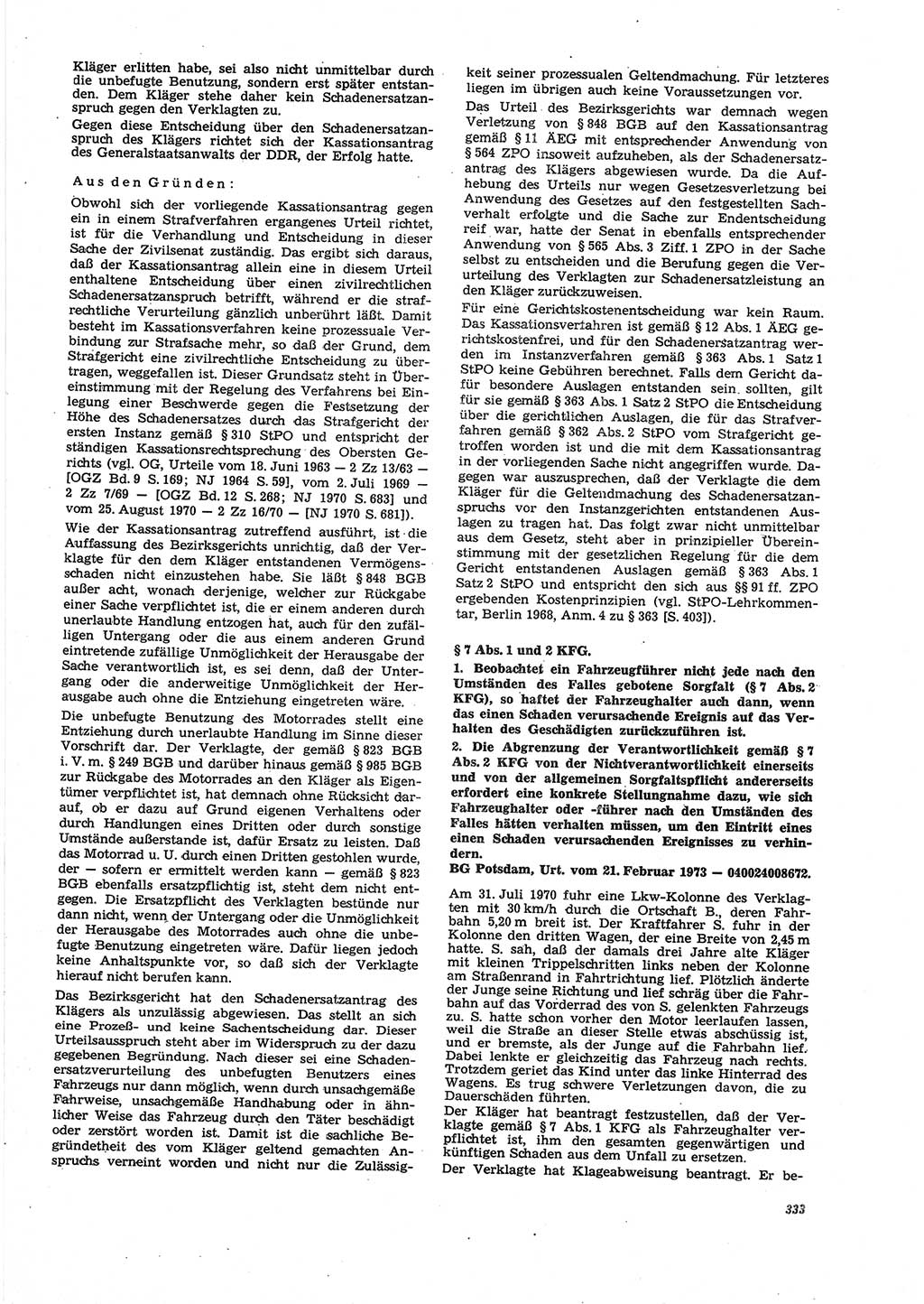 Neue Justiz (NJ), Zeitschrift für Recht und Rechtswissenschaft [Deutsche Demokratische Republik (DDR)], 27. Jahrgang 1973, Seite 333 (NJ DDR 1973, S. 333)
