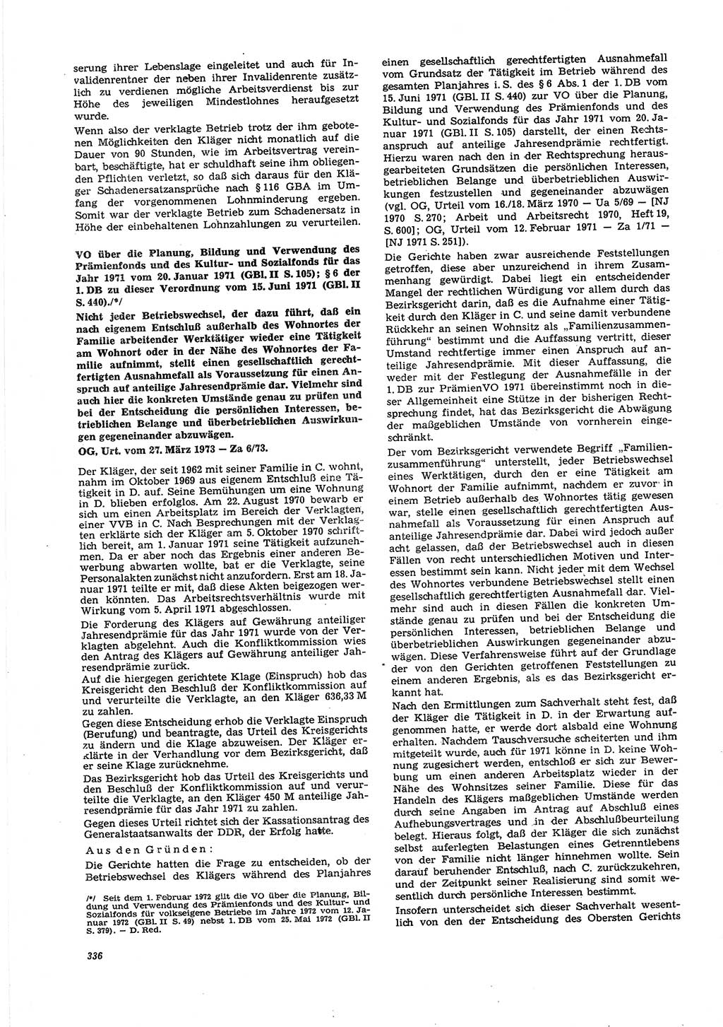 Neue Justiz (NJ), Zeitschrift für Recht und Rechtswissenschaft [Deutsche Demokratische Republik (DDR)], 27. Jahrgang 1973, Seite 336 (NJ DDR 1973, S. 336)