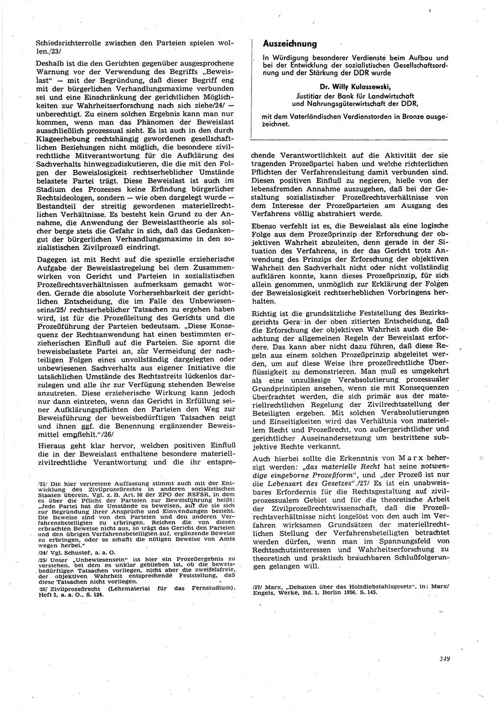 Neue Justiz (NJ), Zeitschrift für Recht und Rechtswissenschaft [Deutsche Demokratische Republik (DDR)], 27. Jahrgang 1973, Seite 349 (NJ DDR 1973, S. 349)