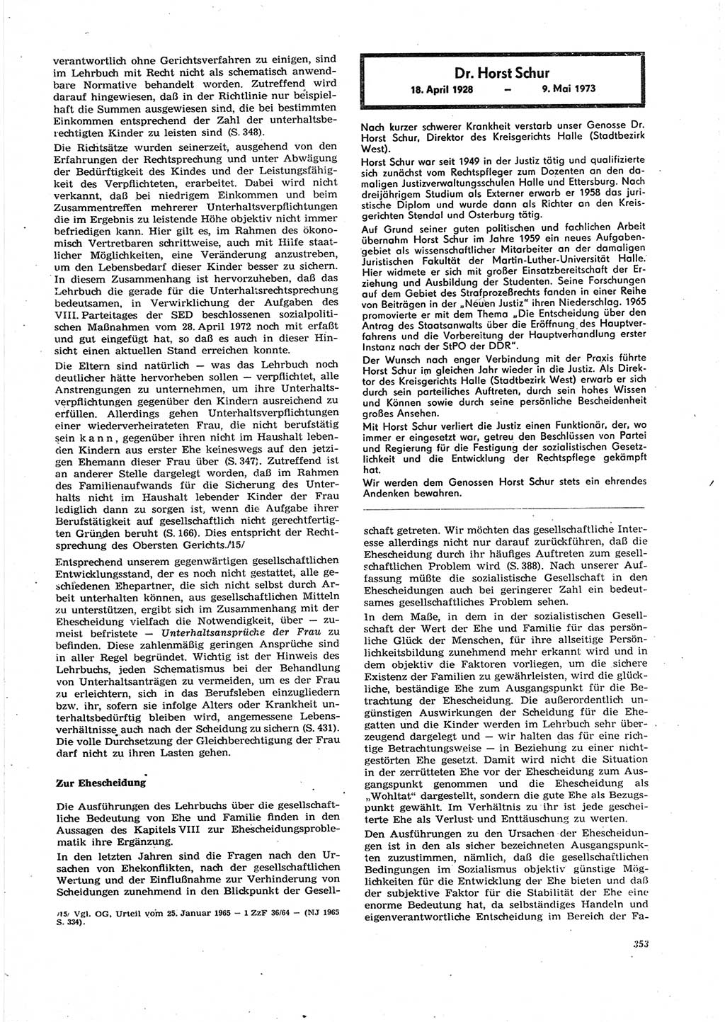 Neue Justiz (NJ), Zeitschrift für Recht und Rechtswissenschaft [Deutsche Demokratische Republik (DDR)], 27. Jahrgang 1973, Seite 353 (NJ DDR 1973, S. 353)
