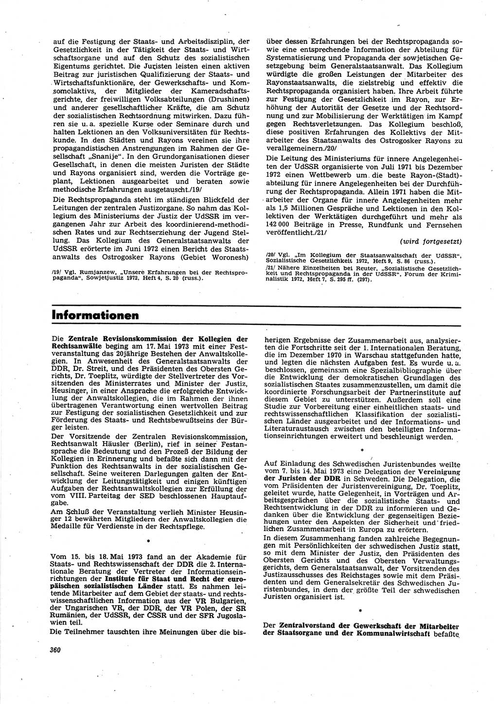 Neue Justiz (NJ), Zeitschrift für Recht und Rechtswissenschaft [Deutsche Demokratische Republik (DDR)], 27. Jahrgang 1973, Seite 360 (NJ DDR 1973, S. 360)