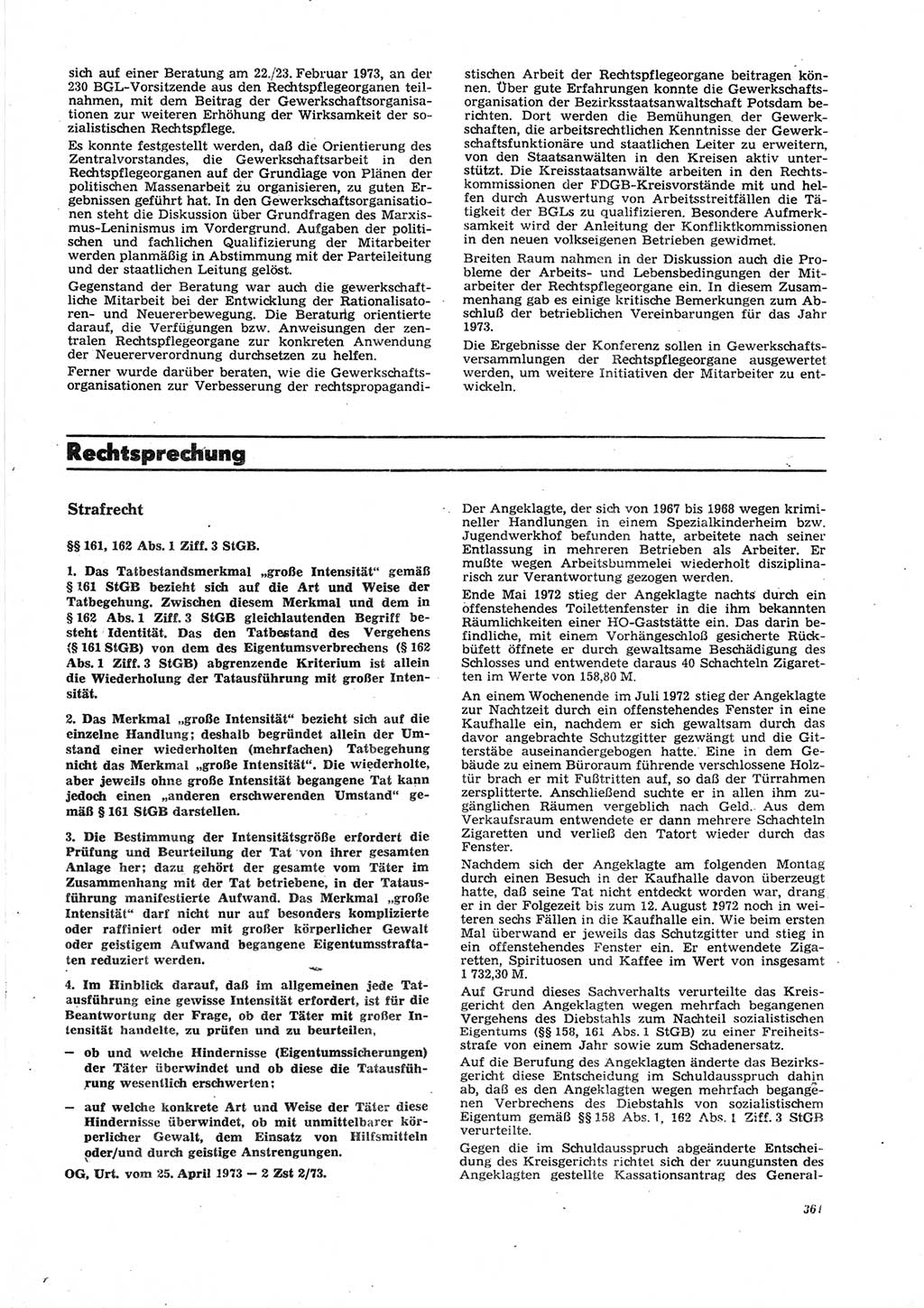 Neue Justiz (NJ), Zeitschrift für Recht und Rechtswissenschaft [Deutsche Demokratische Republik (DDR)], 27. Jahrgang 1973, Seite 361 (NJ DDR 1973, S. 361)