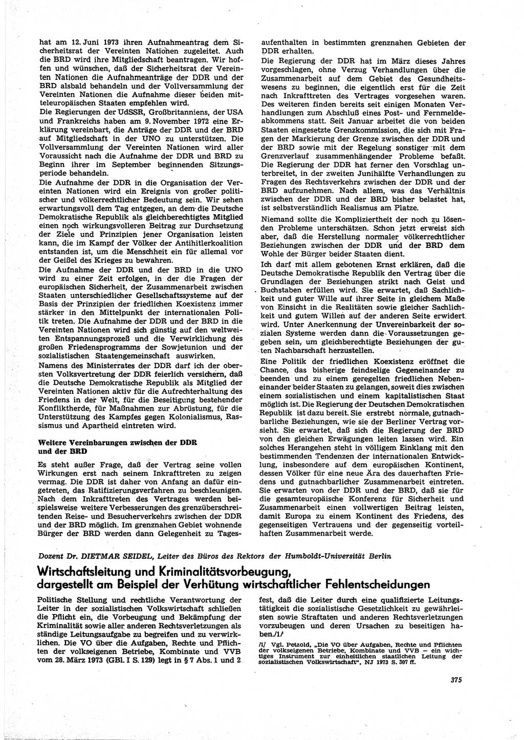 Neue Justiz (NJ), Zeitschrift für Recht und Rechtswissenschaft [Deutsche Demokratische Republik (DDR)], 27. Jahrgang 1973, Seite 375 (NJ DDR 1973, S. 375)