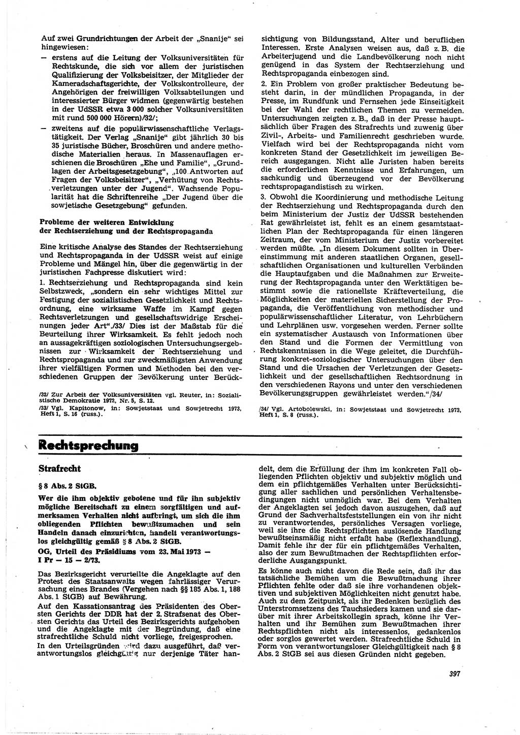 Neue Justiz (NJ), Zeitschrift für Recht und Rechtswissenschaft [Deutsche Demokratische Republik (DDR)], 27. Jahrgang 1973, Seite 397 (NJ DDR 1973, S. 397)