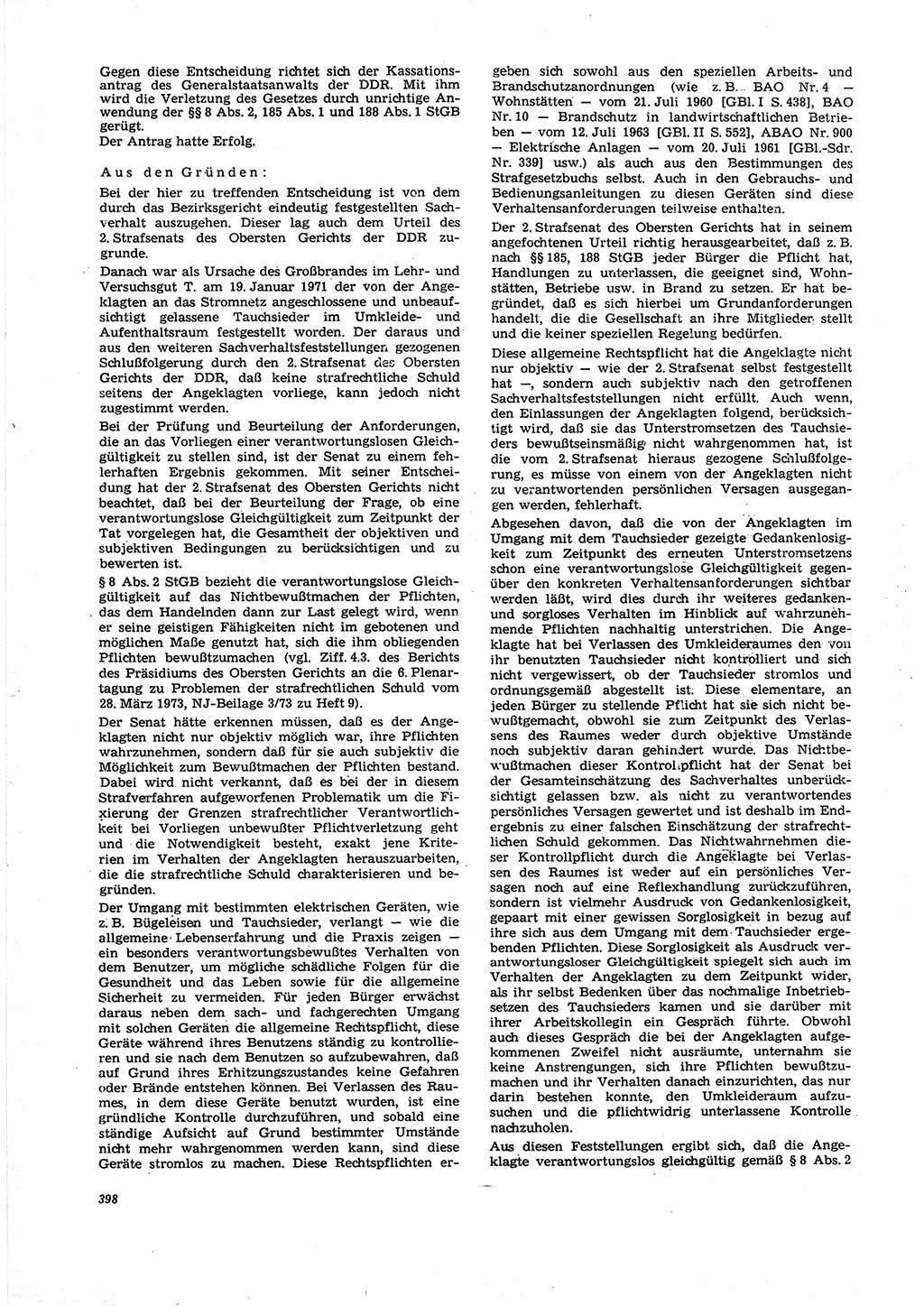 Neue Justiz (NJ), Zeitschrift für Recht und Rechtswissenschaft [Deutsche Demokratische Republik (DDR)], 27. Jahrgang 1973, Seite 398 (NJ DDR 1973, S. 398)
