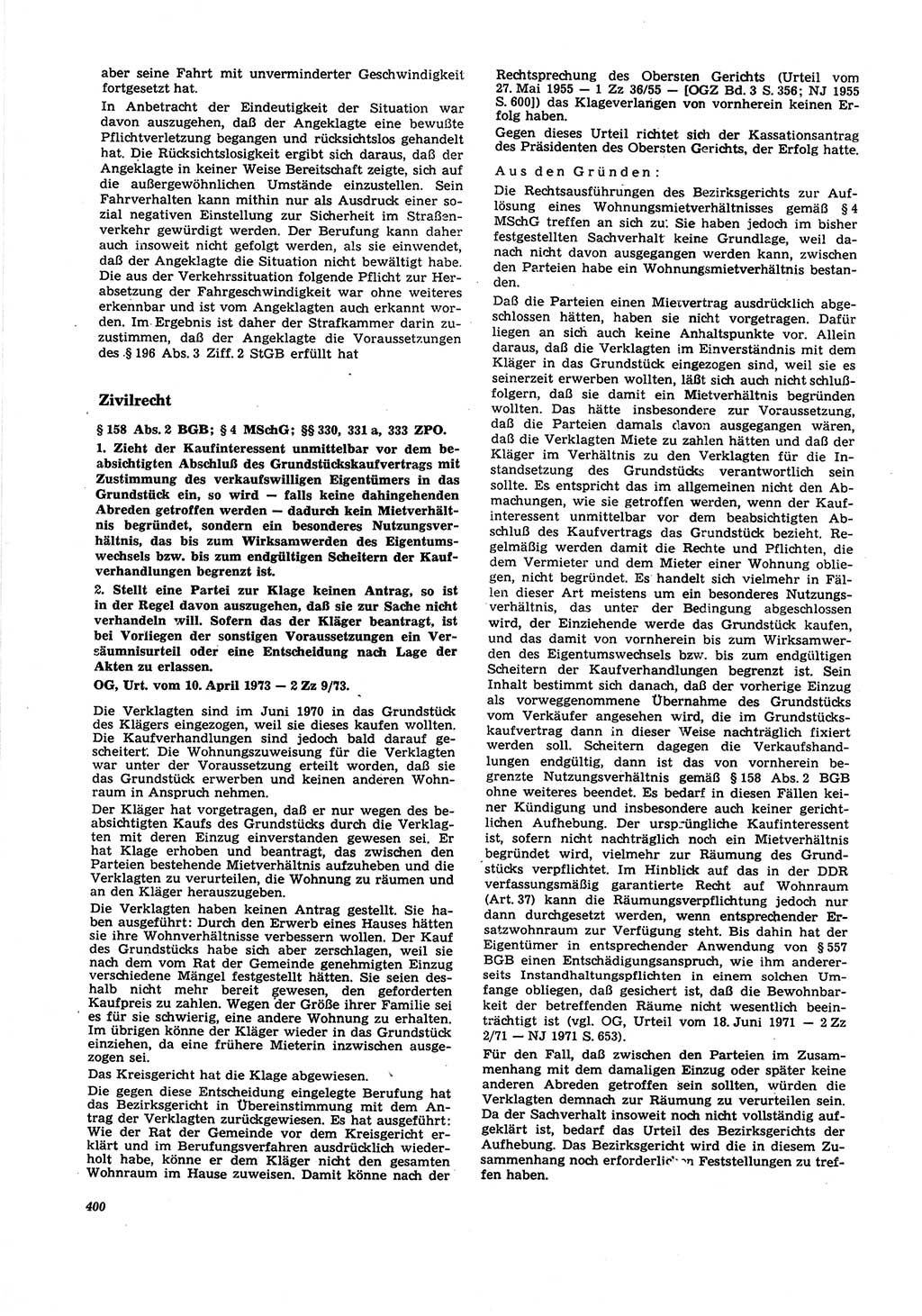 Neue Justiz (NJ), Zeitschrift für Recht und Rechtswissenschaft [Deutsche Demokratische Republik (DDR)], 27. Jahrgang 1973, Seite 400 (NJ DDR 1973, S. 400)