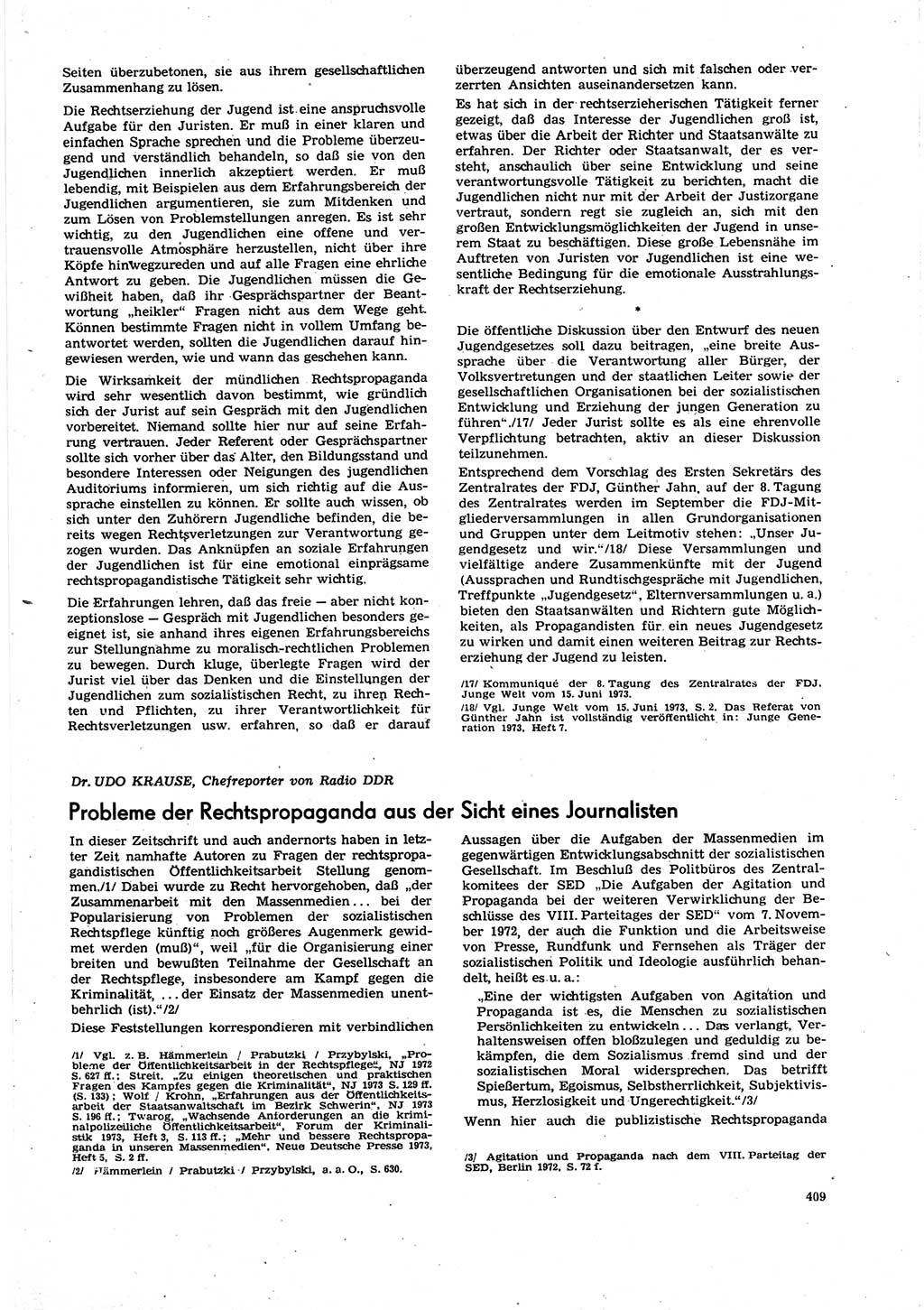 Neue Justiz (NJ), Zeitschrift für Recht und Rechtswissenschaft [Deutsche Demokratische Republik (DDR)], 27. Jahrgang 1973, Seite 409 (NJ DDR 1973, S. 409)