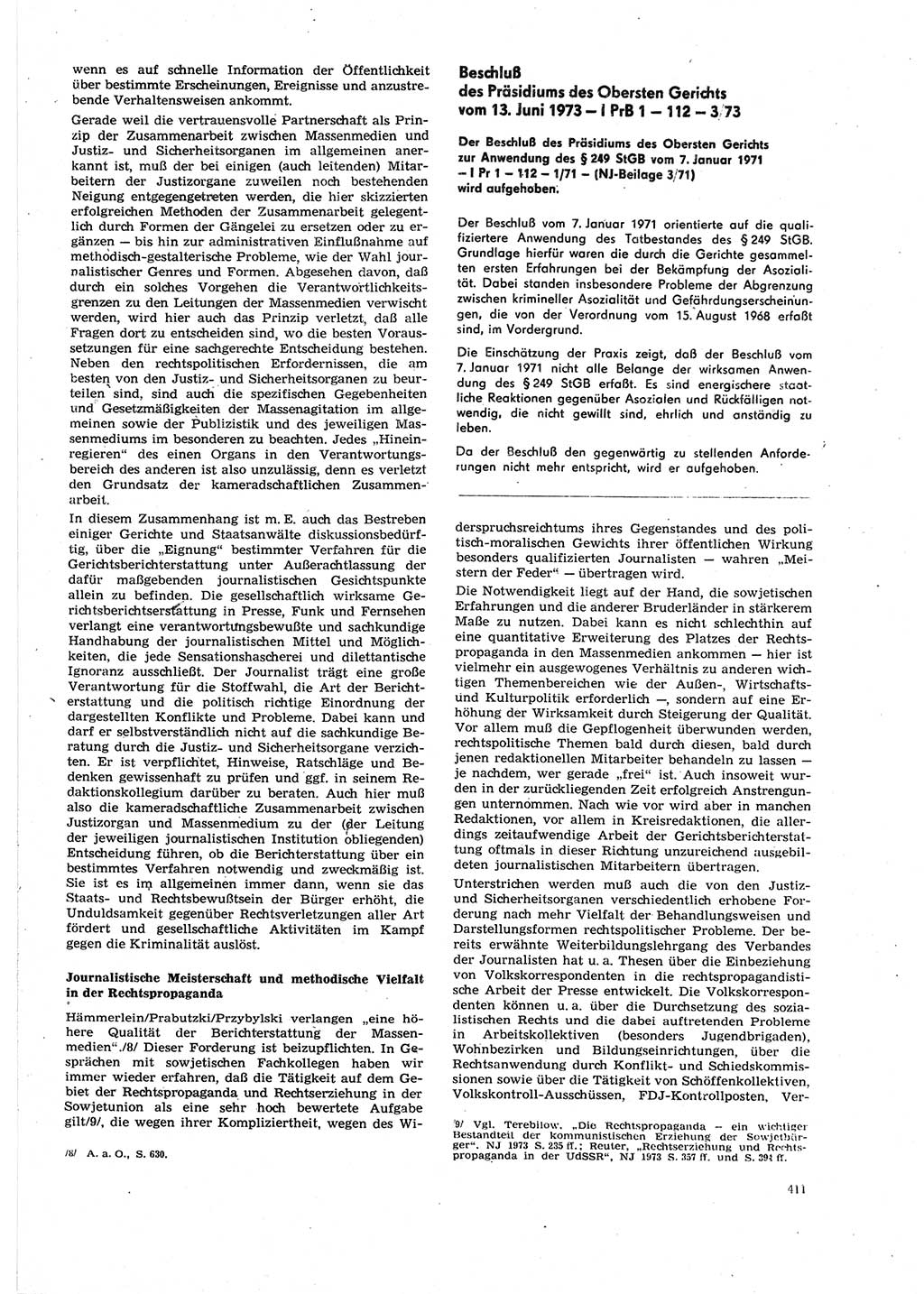 Neue Justiz (NJ), Zeitschrift für Recht und Rechtswissenschaft [Deutsche Demokratische Republik (DDR)], 27. Jahrgang 1973, Seite 411 (NJ DDR 1973, S. 411)