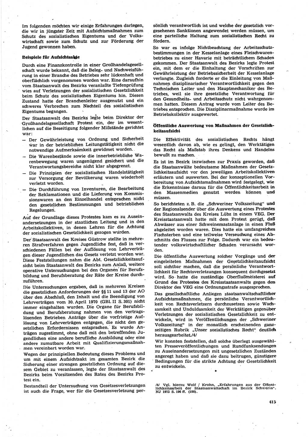 Neue Justiz (NJ), Zeitschrift für Recht und Rechtswissenschaft [Deutsche Demokratische Republik (DDR)], 27. Jahrgang 1973, Seite 415 (NJ DDR 1973, S. 415)