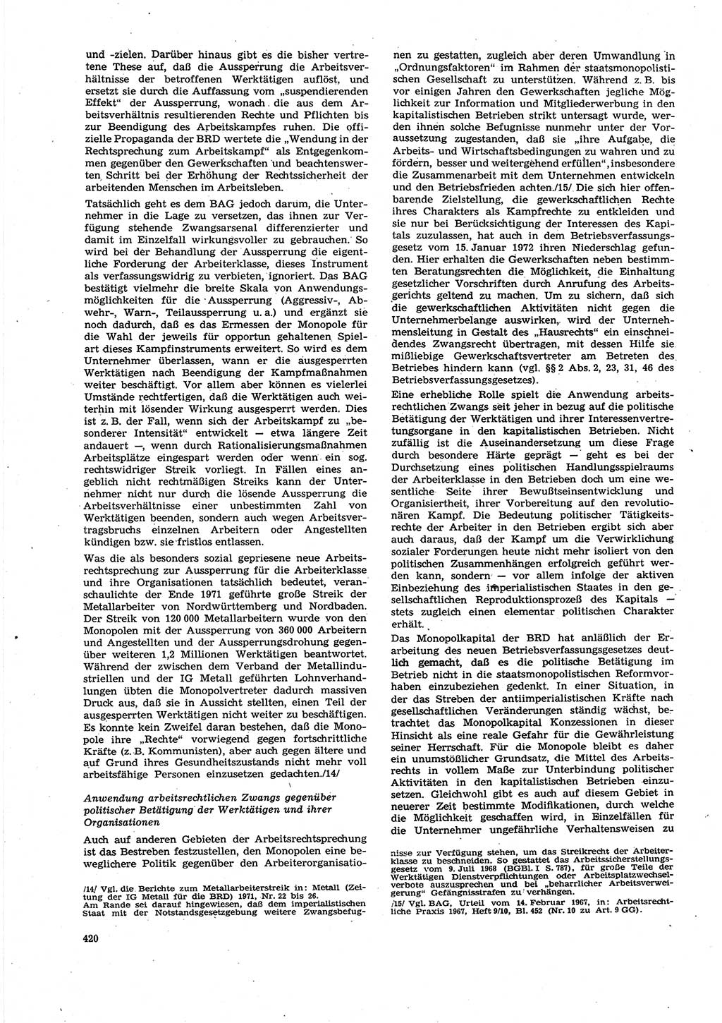 Neue Justiz (NJ), Zeitschrift für Recht und Rechtswissenschaft [Deutsche Demokratische Republik (DDR)], 27. Jahrgang 1973, Seite 420 (NJ DDR 1973, S. 420)