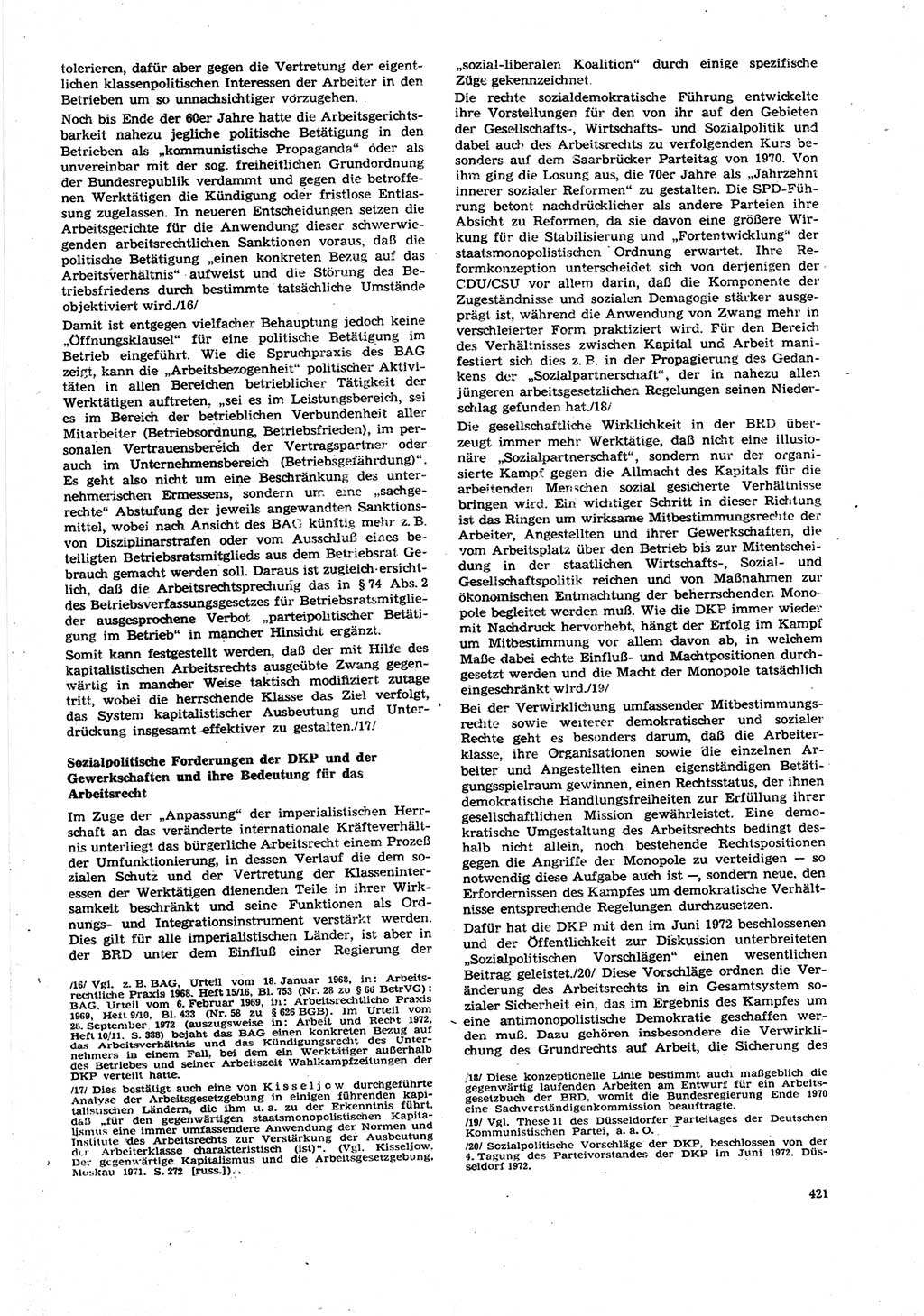 Neue Justiz (NJ), Zeitschrift für Recht und Rechtswissenschaft [Deutsche Demokratische Republik (DDR)], 27. Jahrgang 1973, Seite 421 (NJ DDR 1973, S. 421)