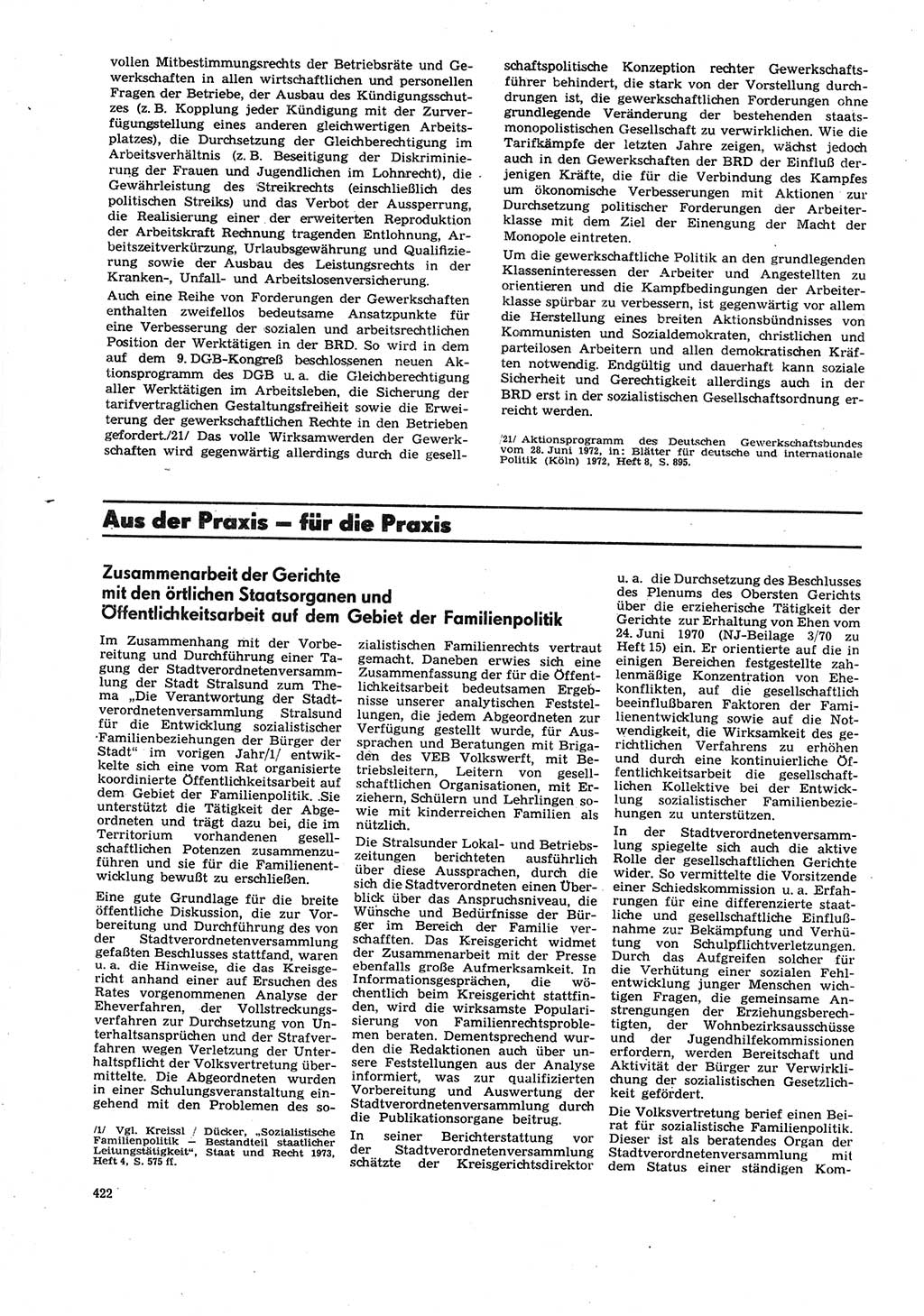 Neue Justiz (NJ), Zeitschrift für Recht und Rechtswissenschaft [Deutsche Demokratische Republik (DDR)], 27. Jahrgang 1973, Seite 422 (NJ DDR 1973, S. 422)