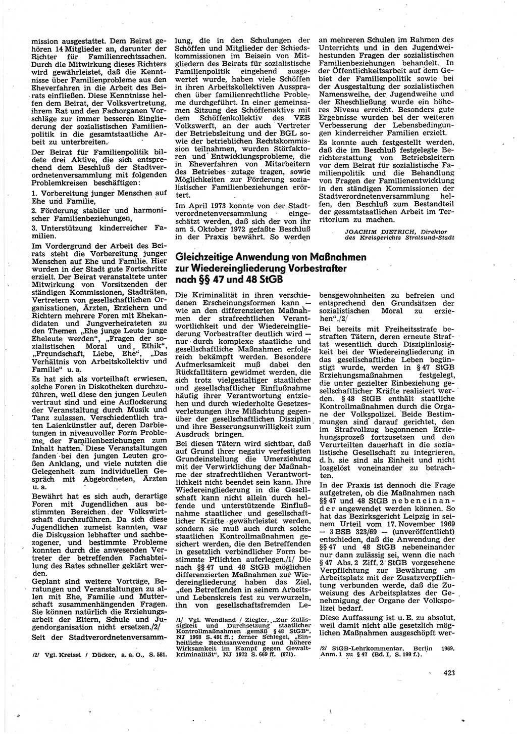 Neue Justiz (NJ), Zeitschrift für Recht und Rechtswissenschaft [Deutsche Demokratische Republik (DDR)], 27. Jahrgang 1973, Seite 423 (NJ DDR 1973, S. 423)