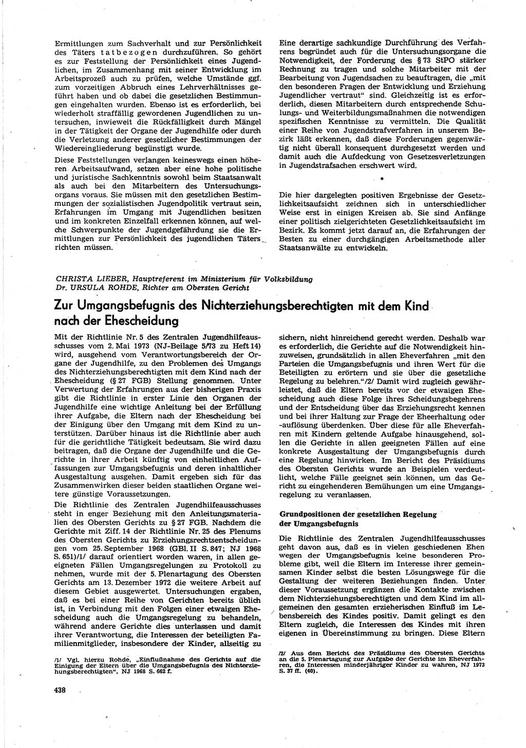 Neue Justiz (NJ), Zeitschrift für Recht und Rechtswissenschaft [Deutsche Demokratische Republik (DDR)], 27. Jahrgang 1973, Seite 438 (NJ DDR 1973, S. 438)