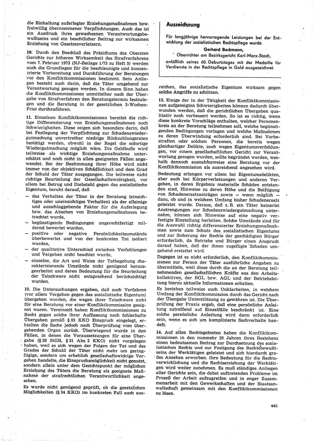 Neue Justiz (NJ), Zeitschrift für Recht und Rechtswissenschaft [Deutsche Demokratische Republik (DDR)], 27. Jahrgang 1973, Seite 445 (NJ DDR 1973, S. 445)