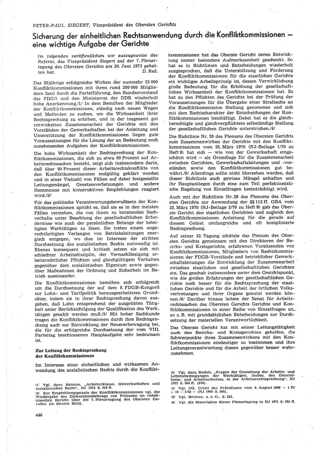 Neue Justiz (NJ), Zeitschrift für Recht und Rechtswissenschaft [Deutsche Demokratische Republik (DDR)], 27. Jahrgang 1973, Seite 446 (NJ DDR 1973, S. 446)