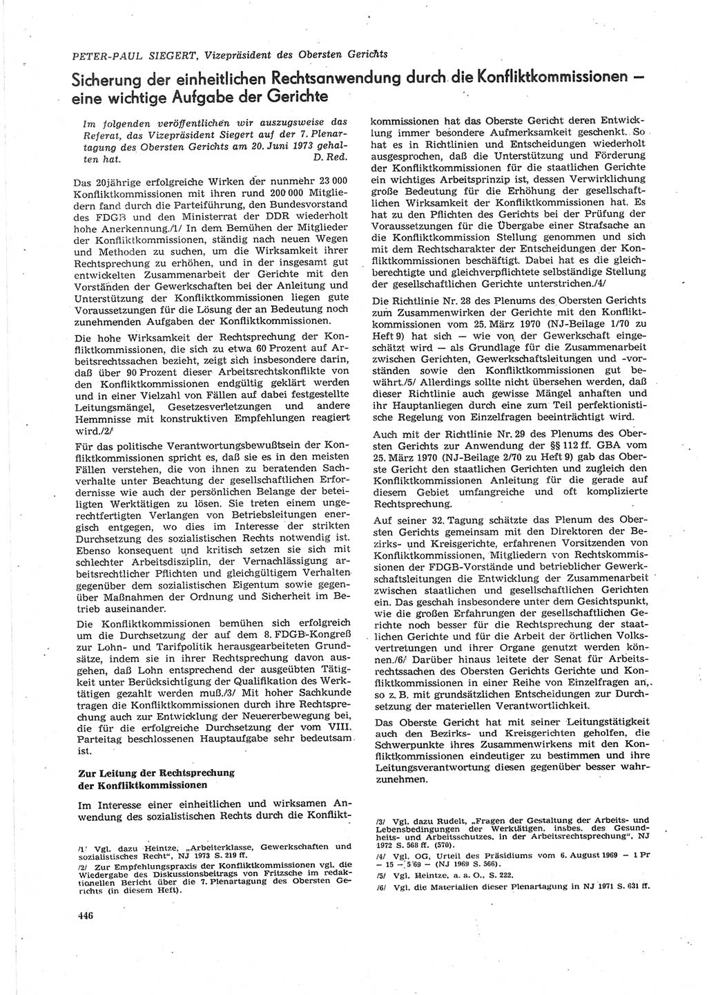 Neue Justiz (NJ), Zeitschrift für Recht und Rechtswissenschaft [Deutsche Demokratische Republik (DDR)], 27. Jahrgang 1973, Seite 446 (NJ DDR 1973, S. 446)