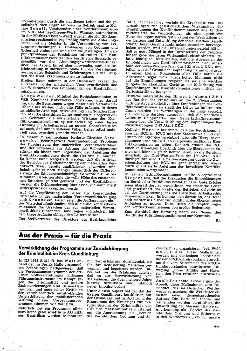 Neue Justiz (NJ), Zeitschrift für Recht und Rechtswissenschaft [Deutsche Demokratische Republik (DDR)], 27. Jahrgang 1973, Seite 449 (NJ DDR 1973, S. 449)