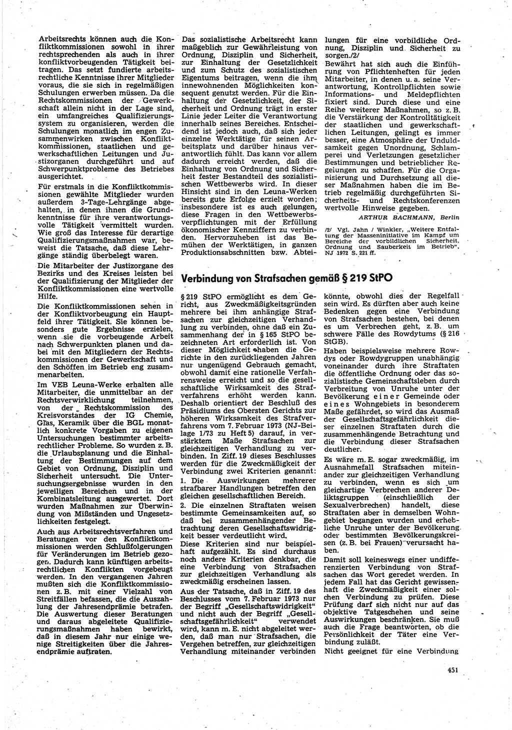 Neue Justiz (NJ), Zeitschrift für Recht und Rechtswissenschaft [Deutsche Demokratische Republik (DDR)], 27. Jahrgang 1973, Seite 451 (NJ DDR 1973, S. 451)