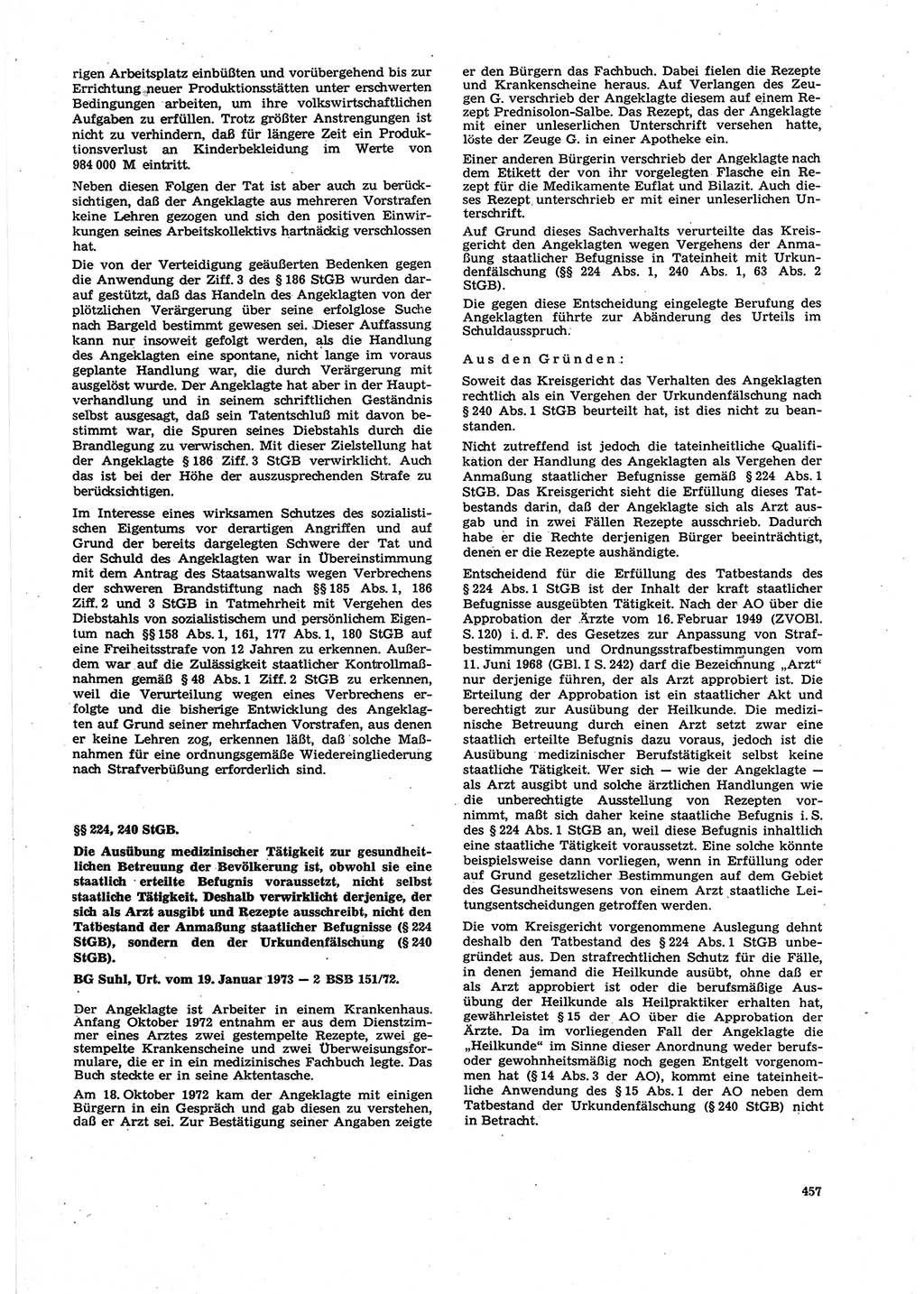 Neue Justiz (NJ), Zeitschrift für Recht und Rechtswissenschaft [Deutsche Demokratische Republik (DDR)], 27. Jahrgang 1973, Seite 457 (NJ DDR 1973, S. 457)